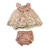 Valentina Bebes Set Einfarbiges Kleid mit Stickerei-Rosa Culotte für Neugeborene