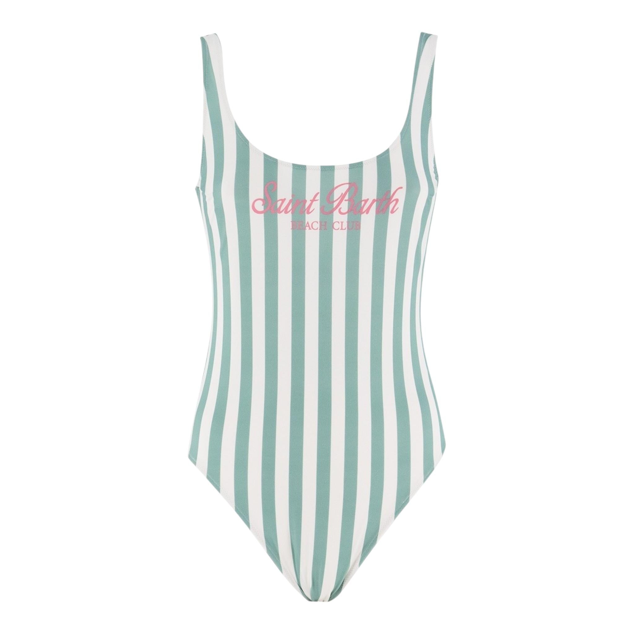 Saint Barth Costume Intero Bicolore con Fantasia A Righe per Bambina CARA001 BIANCO/VERDE SAINT BARTH 