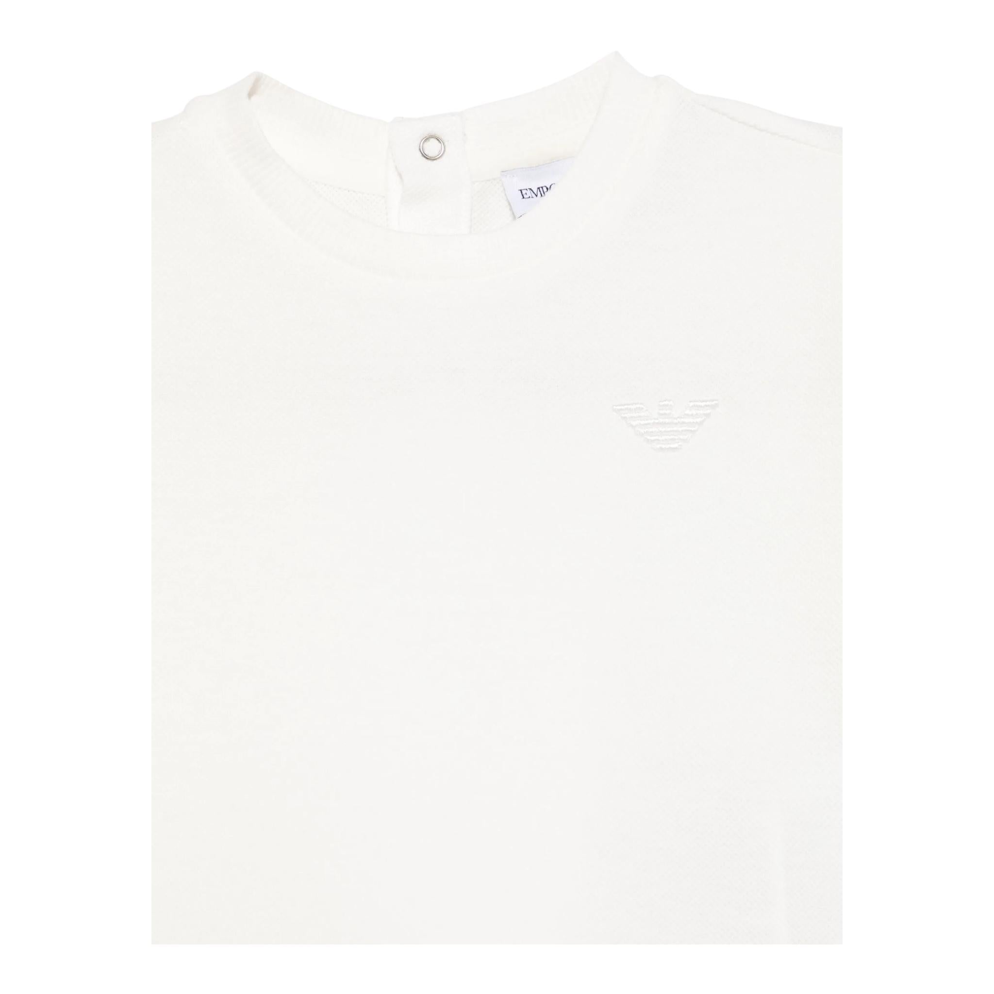 Emporio Armani T-Shirt Girocollo Tinta Unita con Logo per Bambino EB000166 PANNA EMPORIO ARMANI 