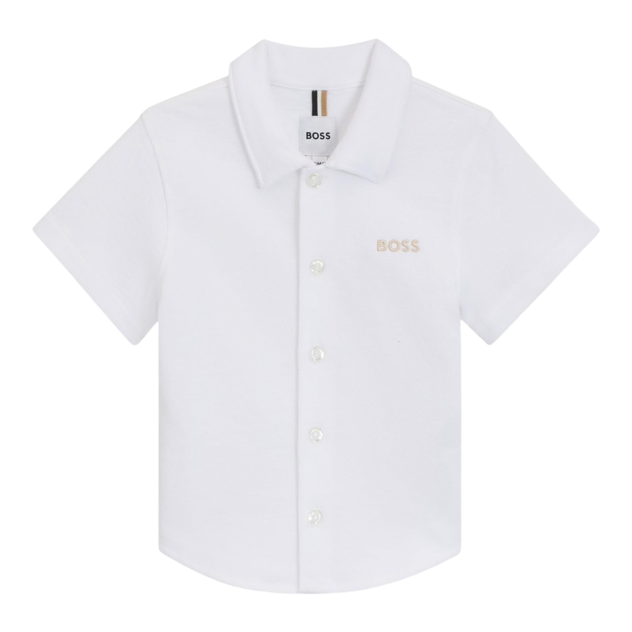 Boss Camicia Mezza Manica Tinta Unita per Neonato J52092 BIANCO BOSS 