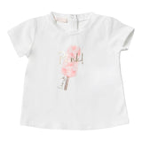 Liu Jo Einfarbiges T-Shirt mit Rundhalsausschnitt und kontrastierendem Print in Weiß für Baby-Mädchen