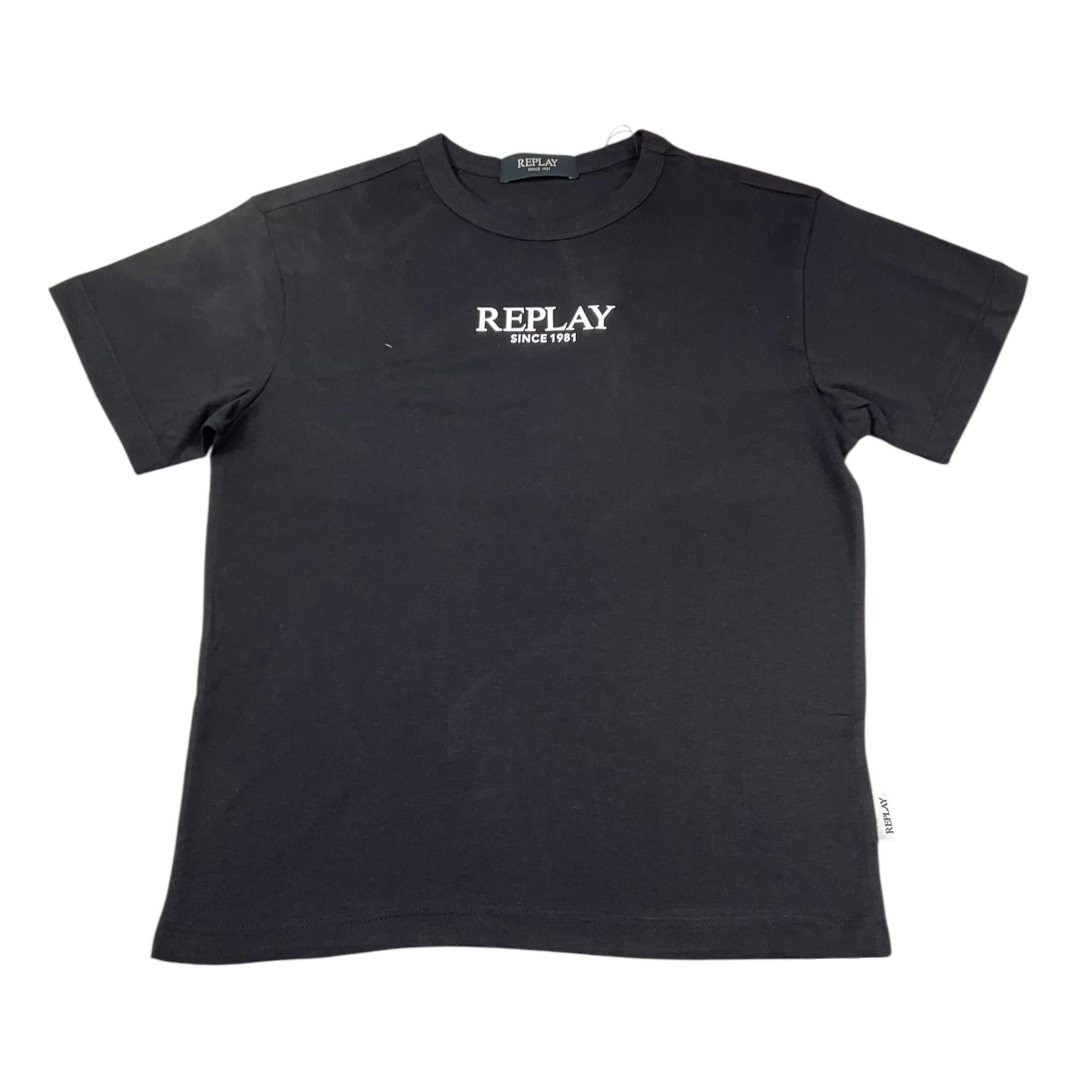 Replay T-Shirt Girocollo Tinta Unita con Logo per Bambino SB7404 NERO REPLAY 
