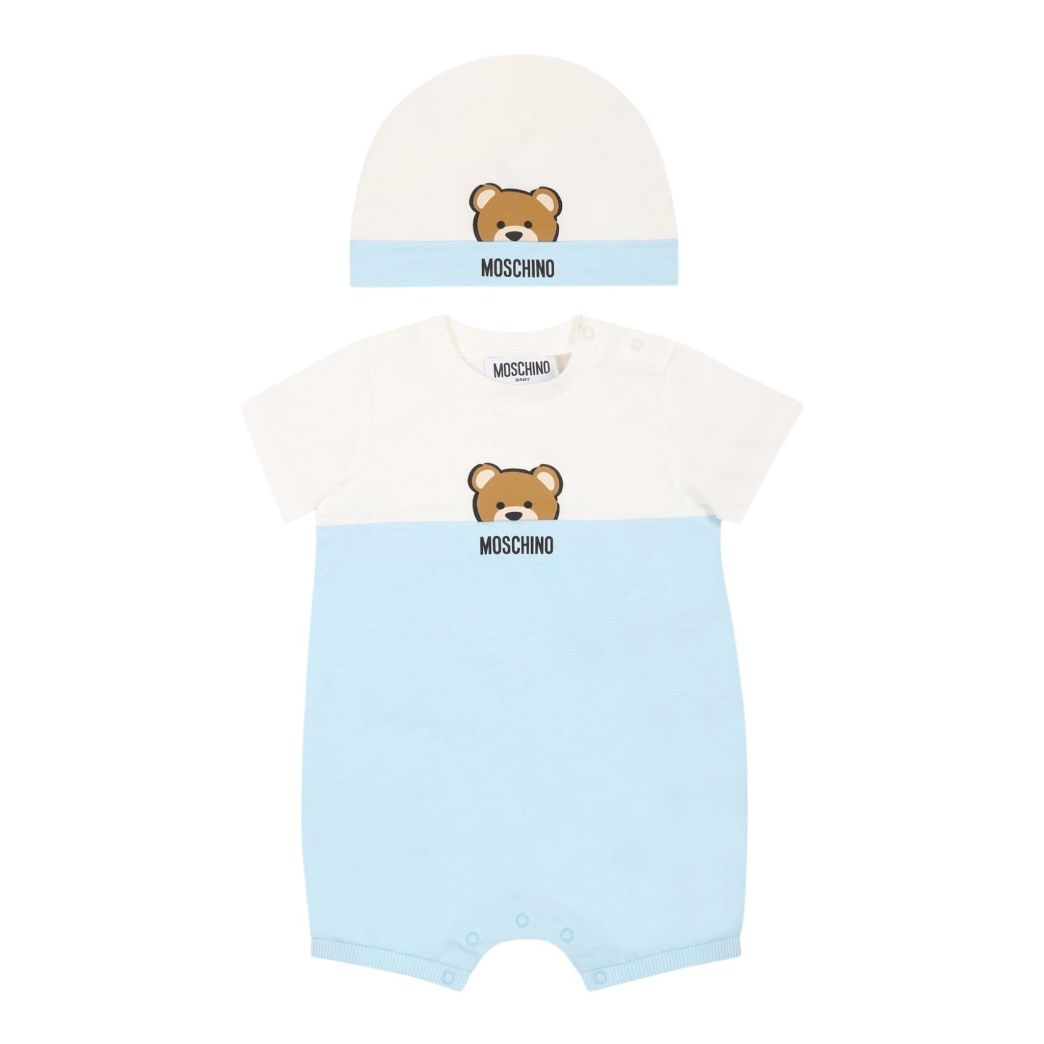 Moschino Set Pagliaccetto-Cappello Bicolore per Neonato MUY07EM BIANCO/AZZURRO MOSCHINO 
