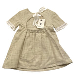 Petit Indi Einfarbiges Halbarmkleid mit grünem Mikromuster für Baby-Mädchen