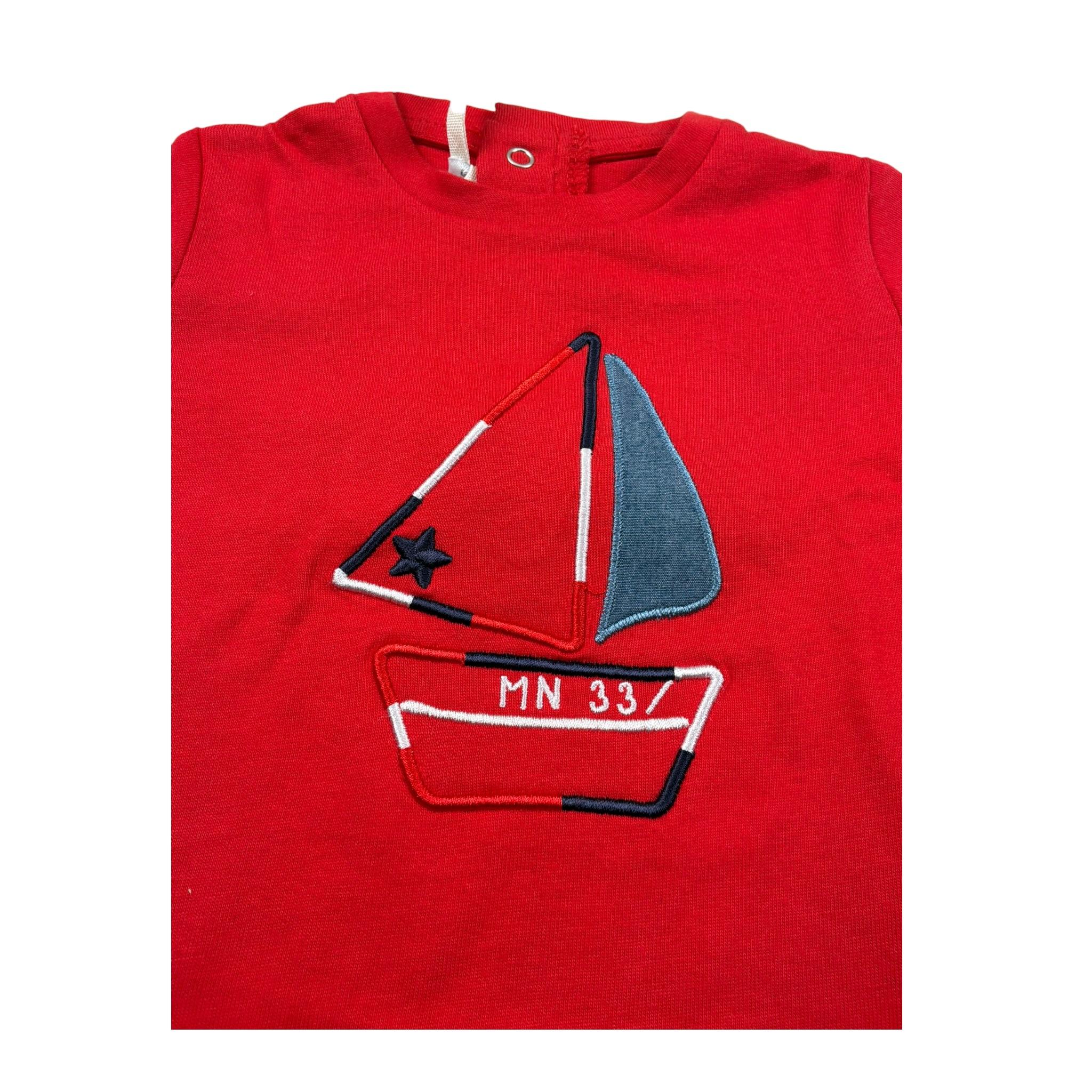 Mini Banda T-Shirt Girocollo Tinta Unita con Stampa per Neonato 326327 ROSSO MINI BANDA 