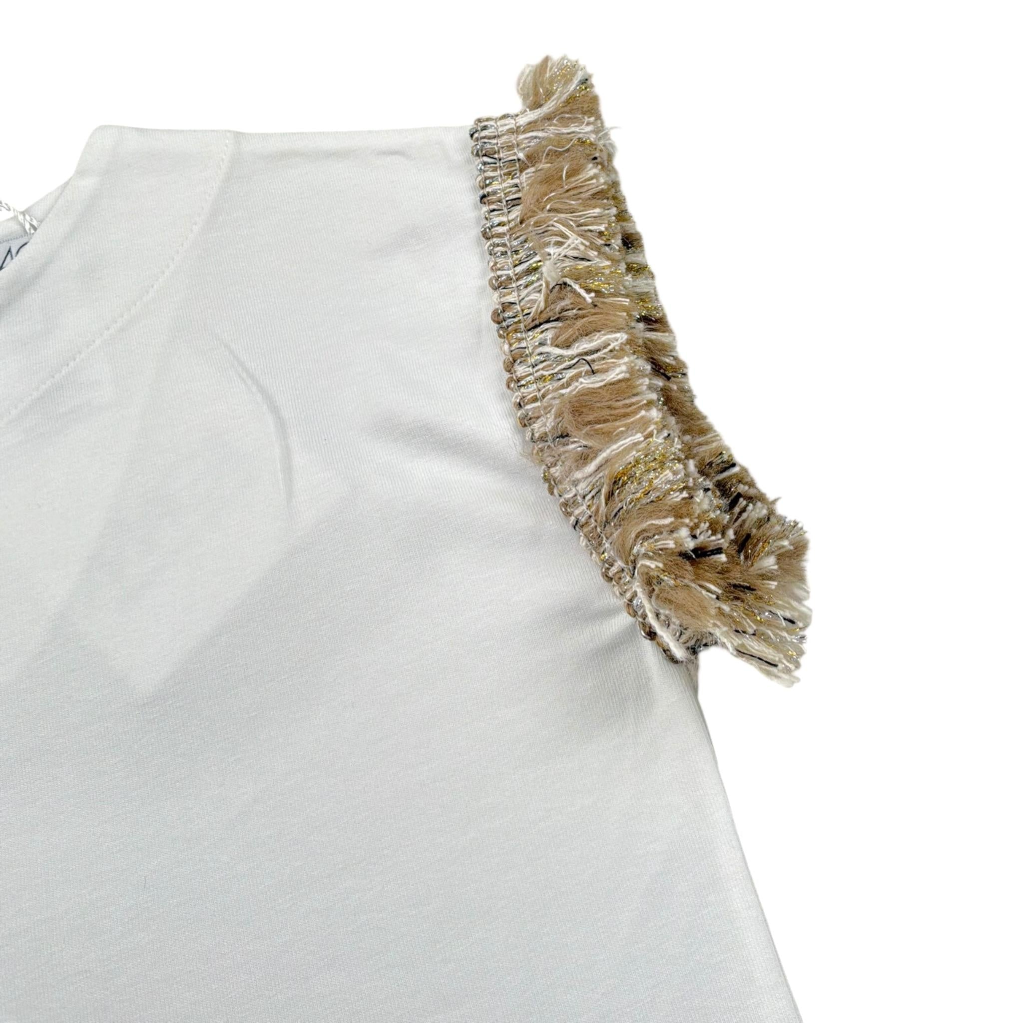 Magil T-Shirt Tinta Unita con Frange per Neonata FN26165 BIANCO MAGIL 