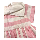 Le Bebe' Weiß/Rosa gestreiftes Kleid mit halblangen Ärmeln für Baby-Mädchen