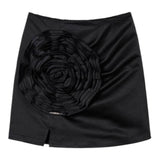 Twinset Einfarbiger Rock mit schwarzer Blumenapplikation für Mädchen