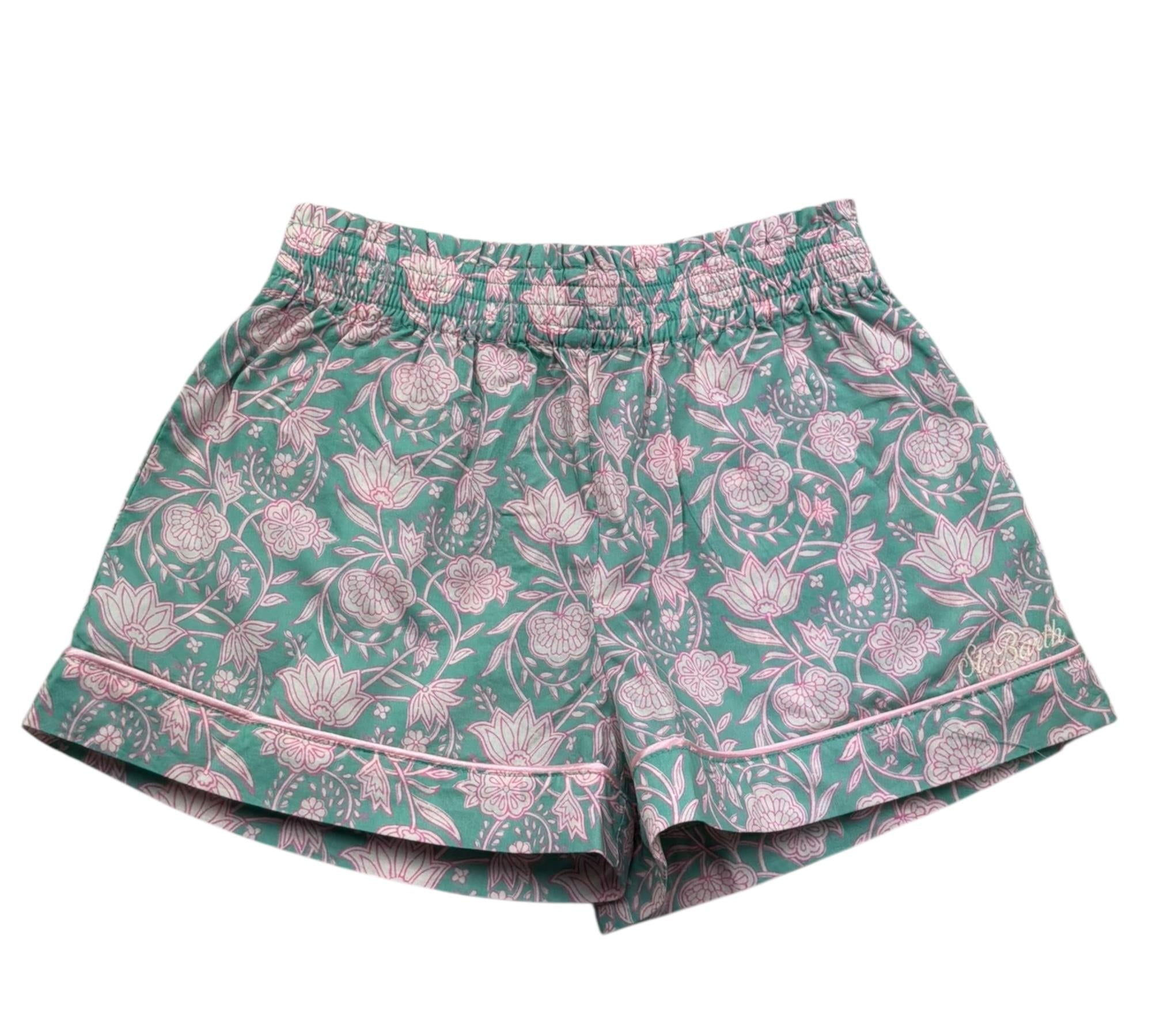 Saint Barth Short Tinta Unita con Stampa Fantasia per Bambina ILLYJR VERDE SAINT BARTH 