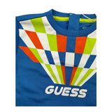 Guess T-Shirt Rundhalsausschnitt Einfarbig mit hellblauem Aufdruck für Neugeborene