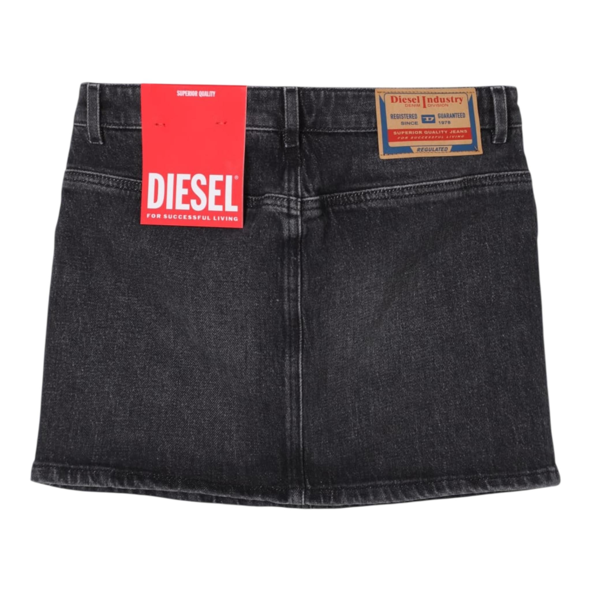 Diesel Gonna In Denim tinta unita con Zip Nero per Bambina J02162X NERO DIESEL 