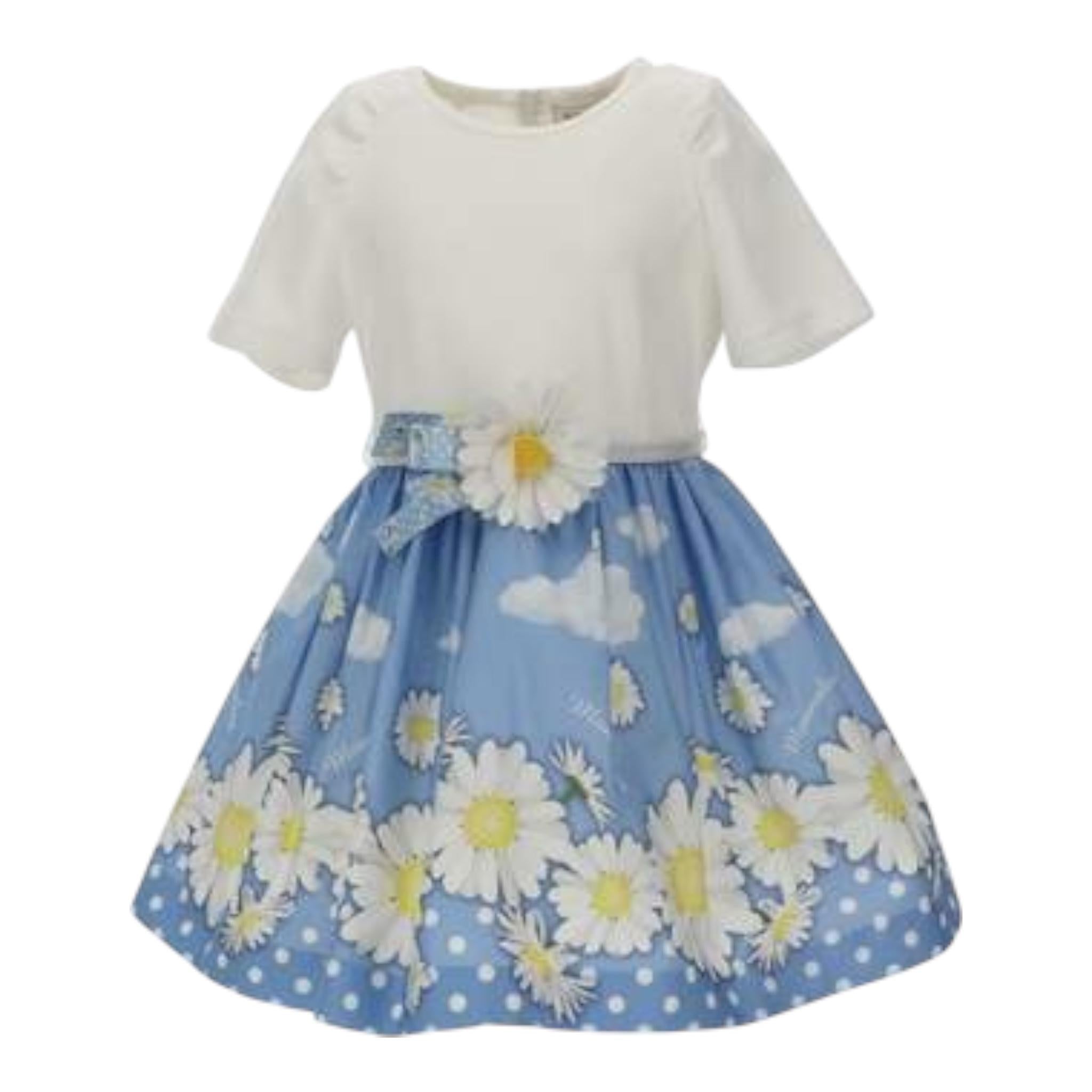 Monnalisa Abito Bicolore con Fantasia Margherite per Neonata 119900 BIANCO MONNALISA 