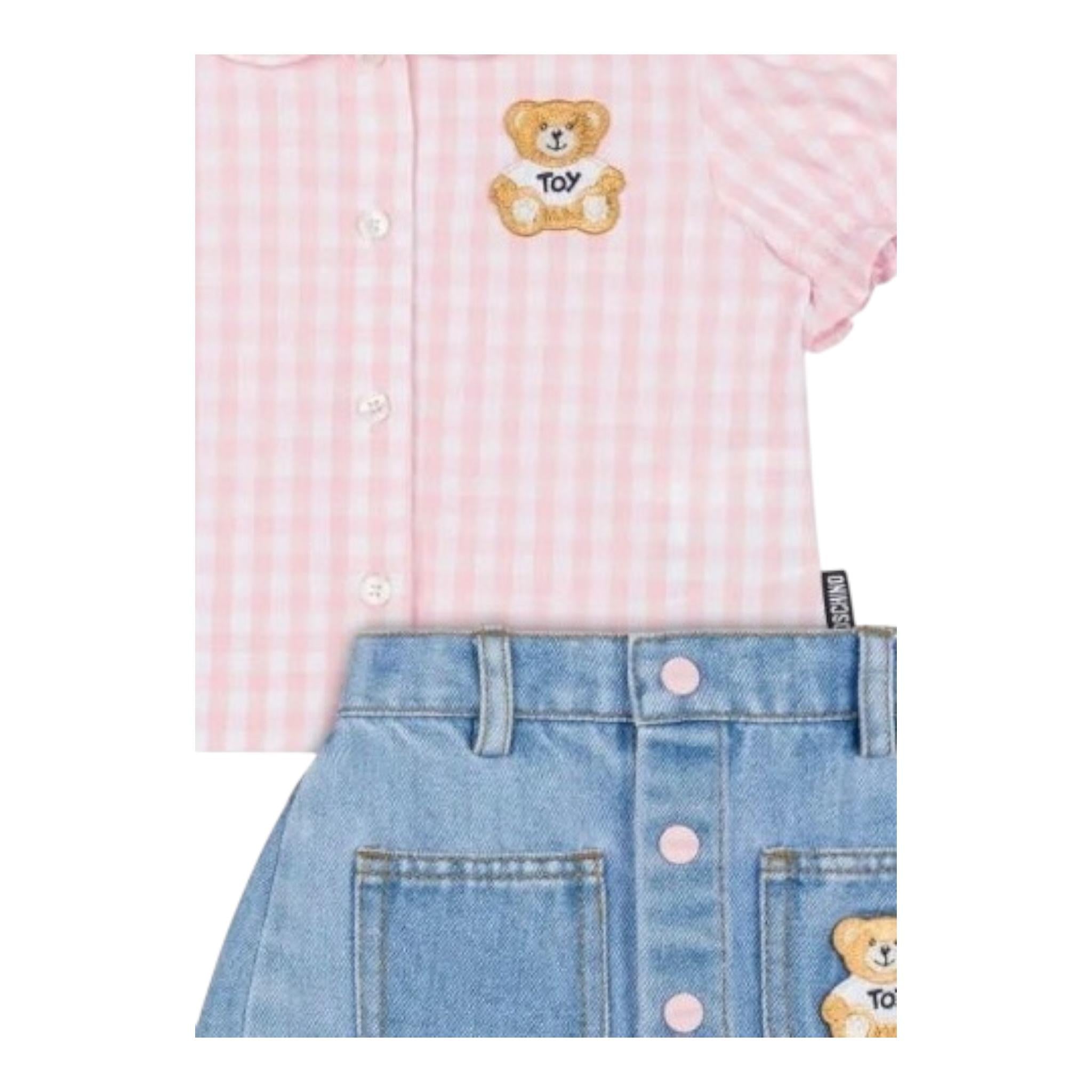 Moschino Completo 2 Pezzi Camicia-Gonna In Denim per Neonata MDG01B ROSA MOSCHINO 