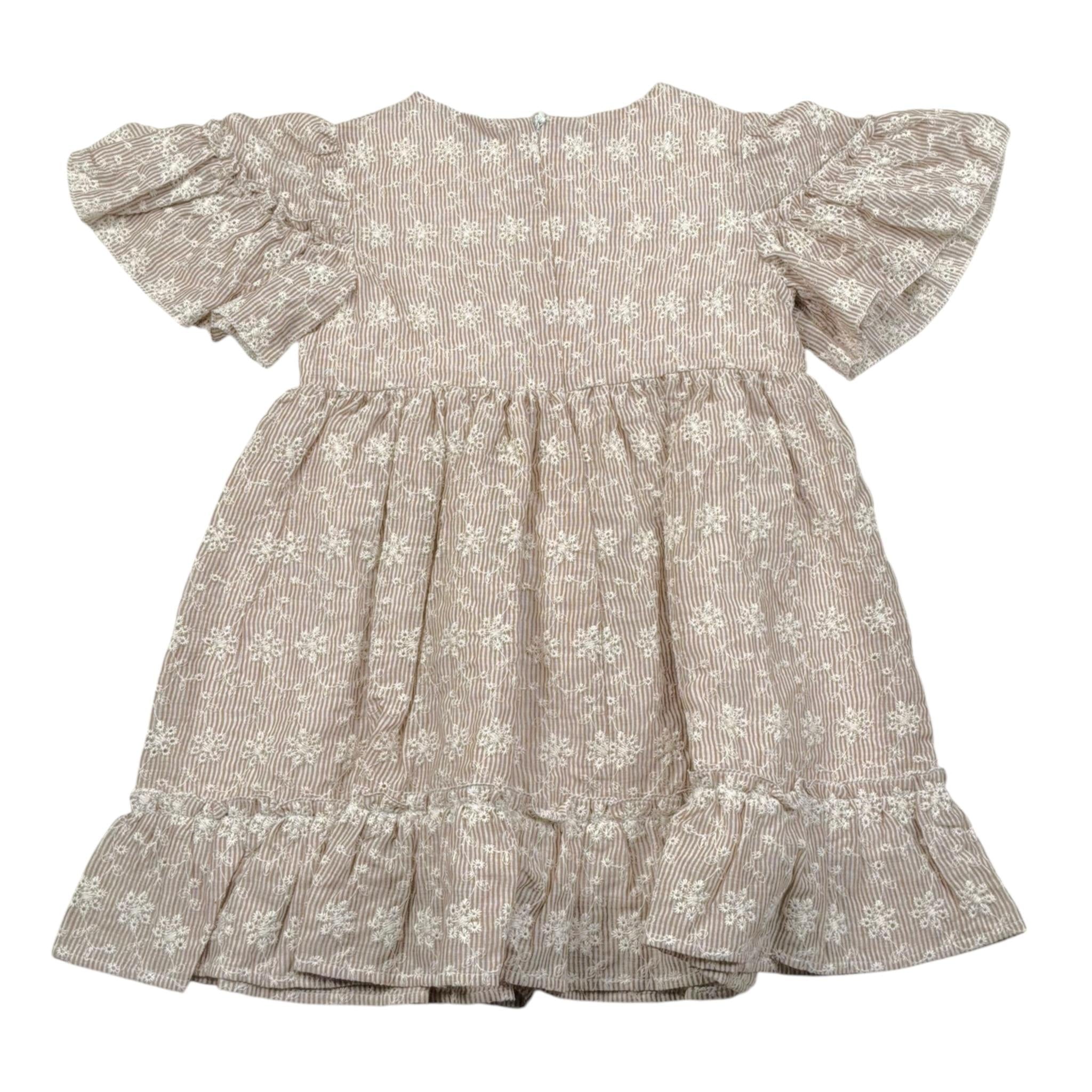 Lalalu' Abito Tinta Unita con Fantasia A Righe per Bambina VTL70PB BIANCO LALALU' 