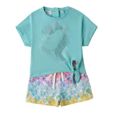 Sarabanda Completo 2 Pezzi Short-T-Shirt Verde Acqua per Neonata 0B237 VERDE ACQUA SARABANDA 