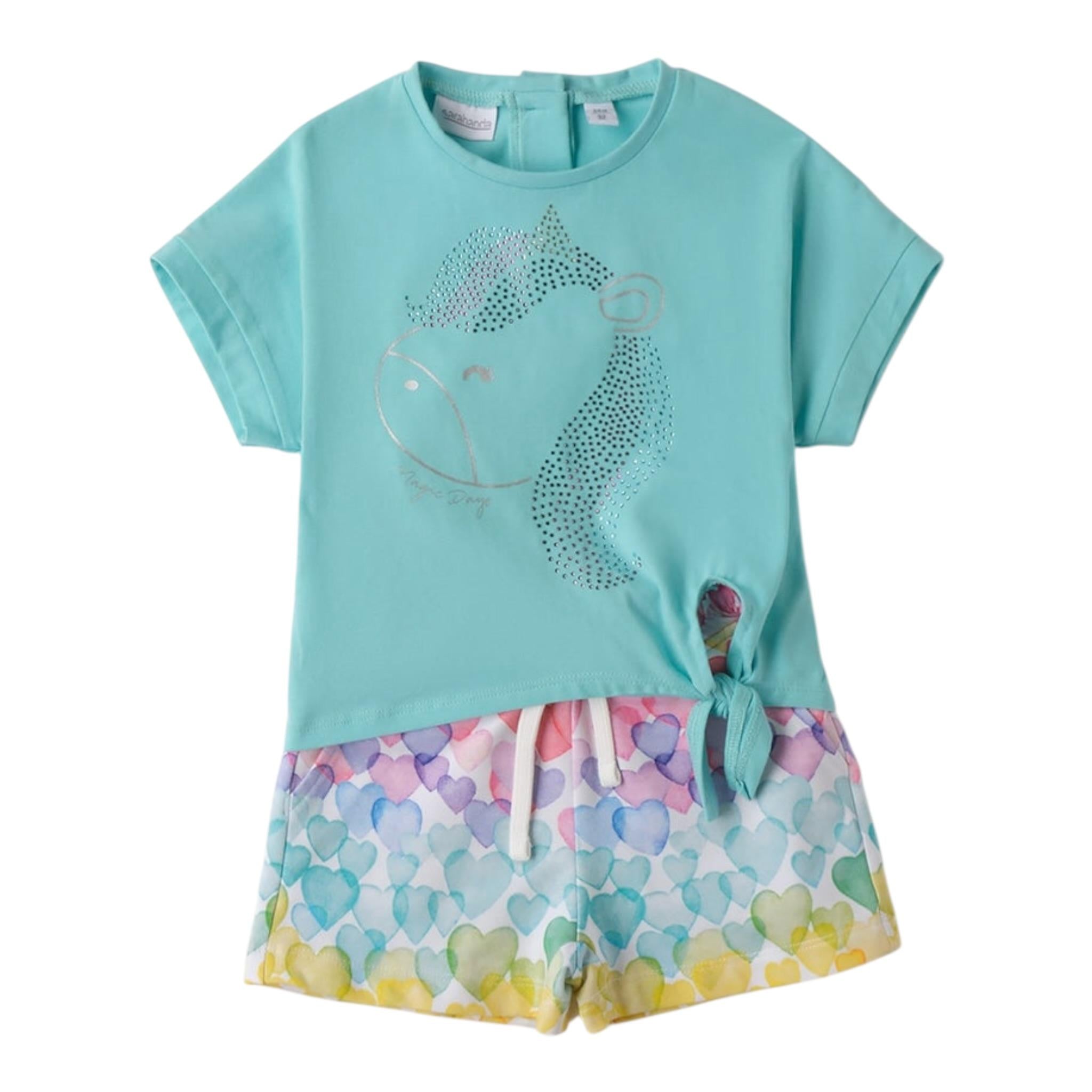 Sarabanda Completo 2 Pezzi Short-T-Shirt Verde Acqua per Neonata 0B237 VERDE ACQUA SARABANDA 