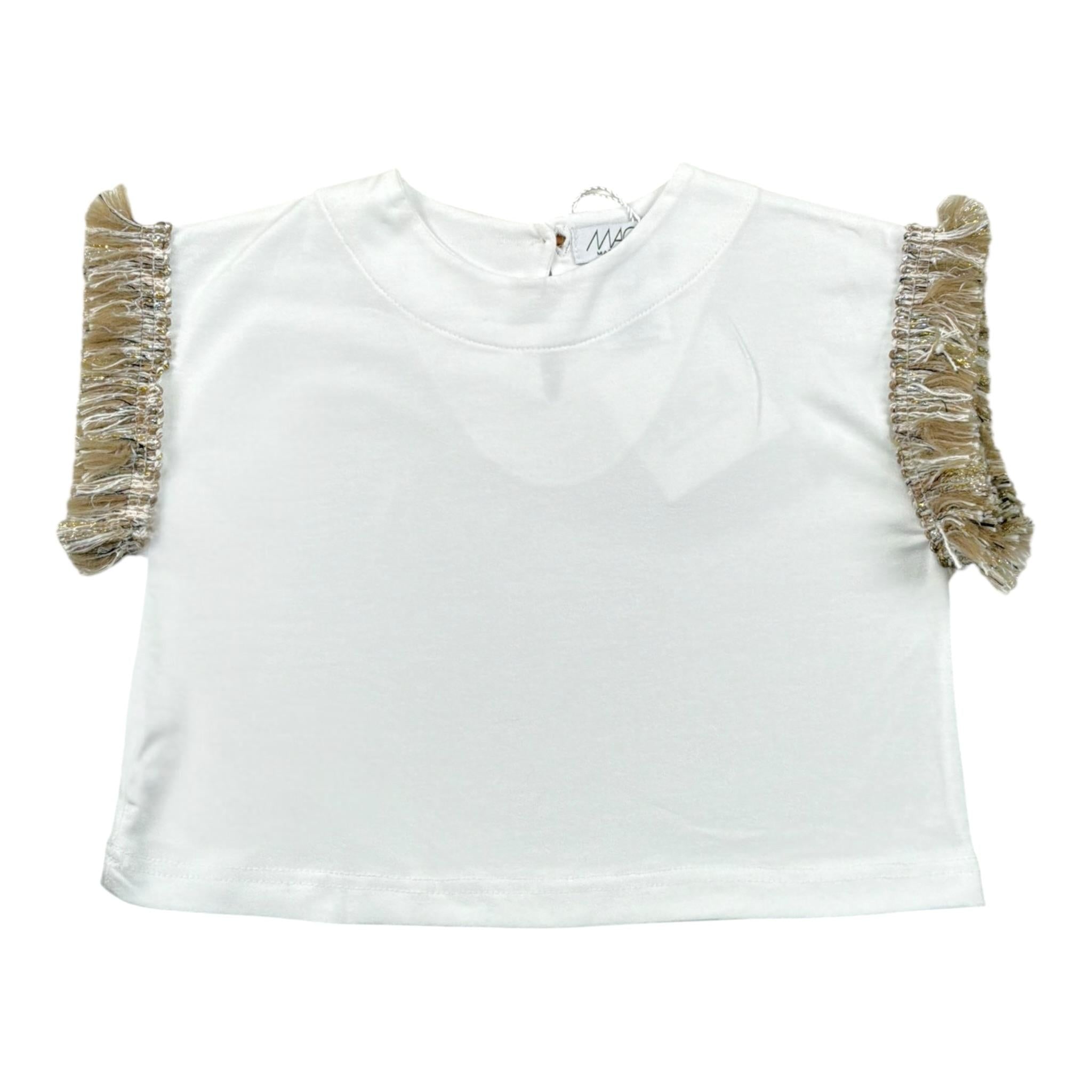 Magil T-Shirt Tinta Unita con Frange per Neonata FN26165 BIANCO MAGIL 