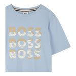 Boss T-Shirt Girocollo Tinta Unita con Stampe per Bambino J52038 AZZURRO BOSS 