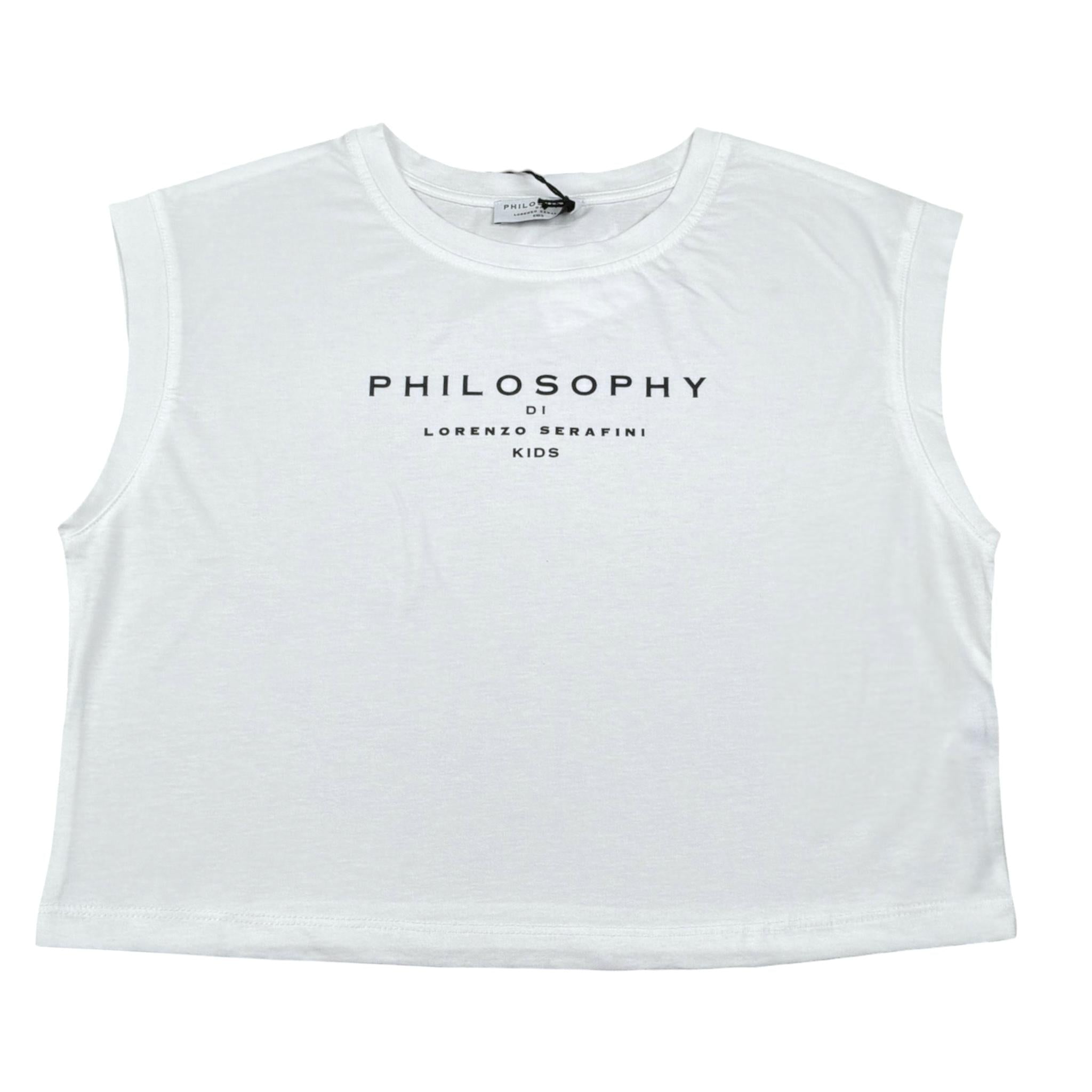 Philosophy Canotta Girocollo Tinta Unita con Logo per Bambina I1E603X BIANCO PHILOSOPHY 