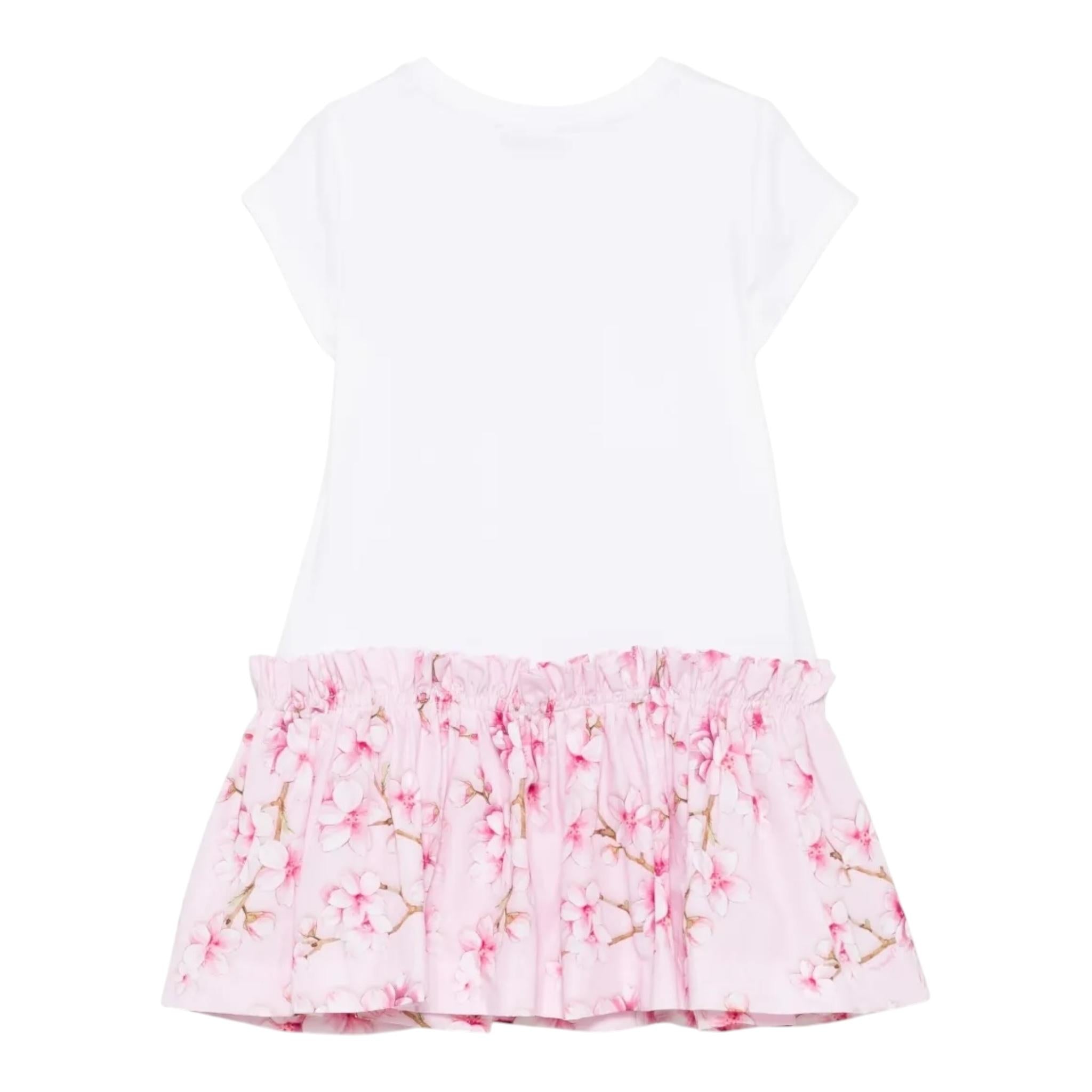 Monnalisa Abito Tinta Unita con Fantasia Fiori per Bambina 11E906X BIANCO/ROSA MONNALISA 