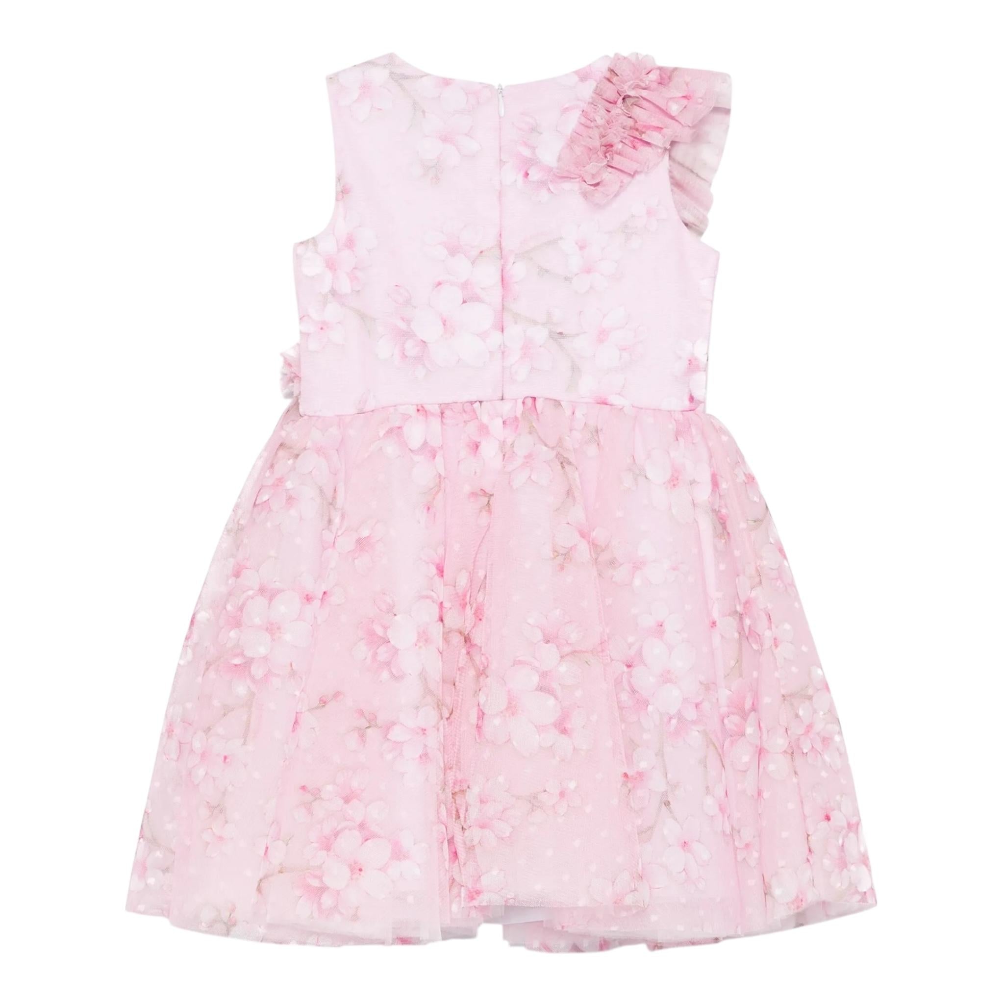 Monnalisa Abito Giromanica Tinta Unita In Tulle per Bambina 19E905 ROSA MONNALISA 