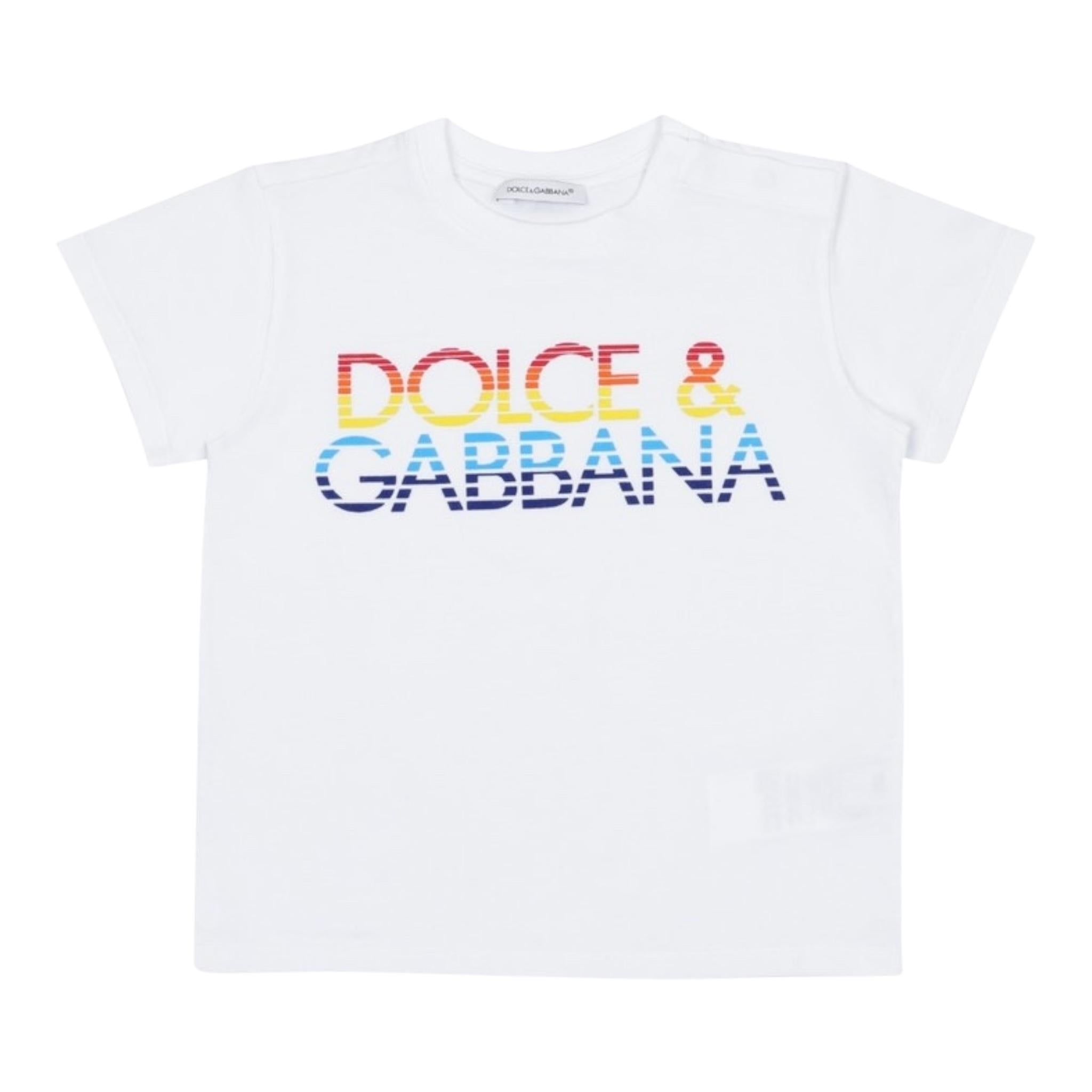 DOLCE & GABBANA t-shirt girocollo tinta unita con logo Bianco per Neonato L1JTEYG7KO0 BIANCO DOLCE & GABBANA 
