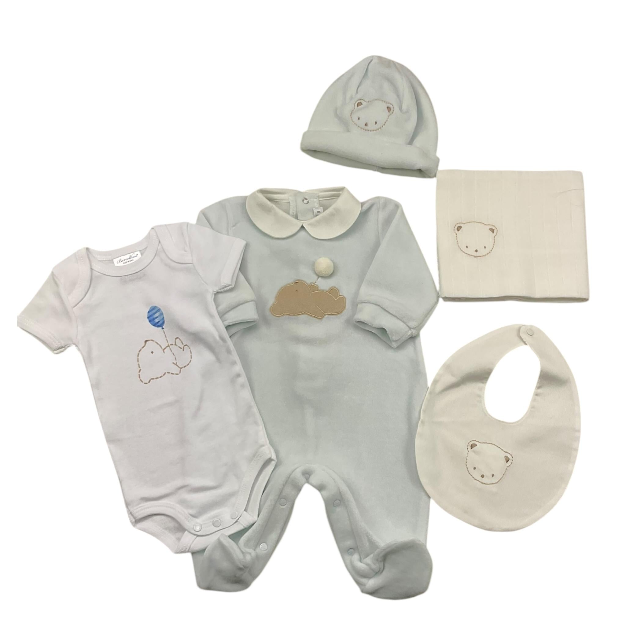BARCELLINO box nascita 5pz  tutina-body-cappello-bavetta-coperta Azzurro per Neonato BOXAI AZZURRO BARCELLINO 