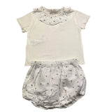 Teddy E Minou 2-teiliges Set T-Shirt-Höschen Einfarbig Weiß Für Baby Mädchen