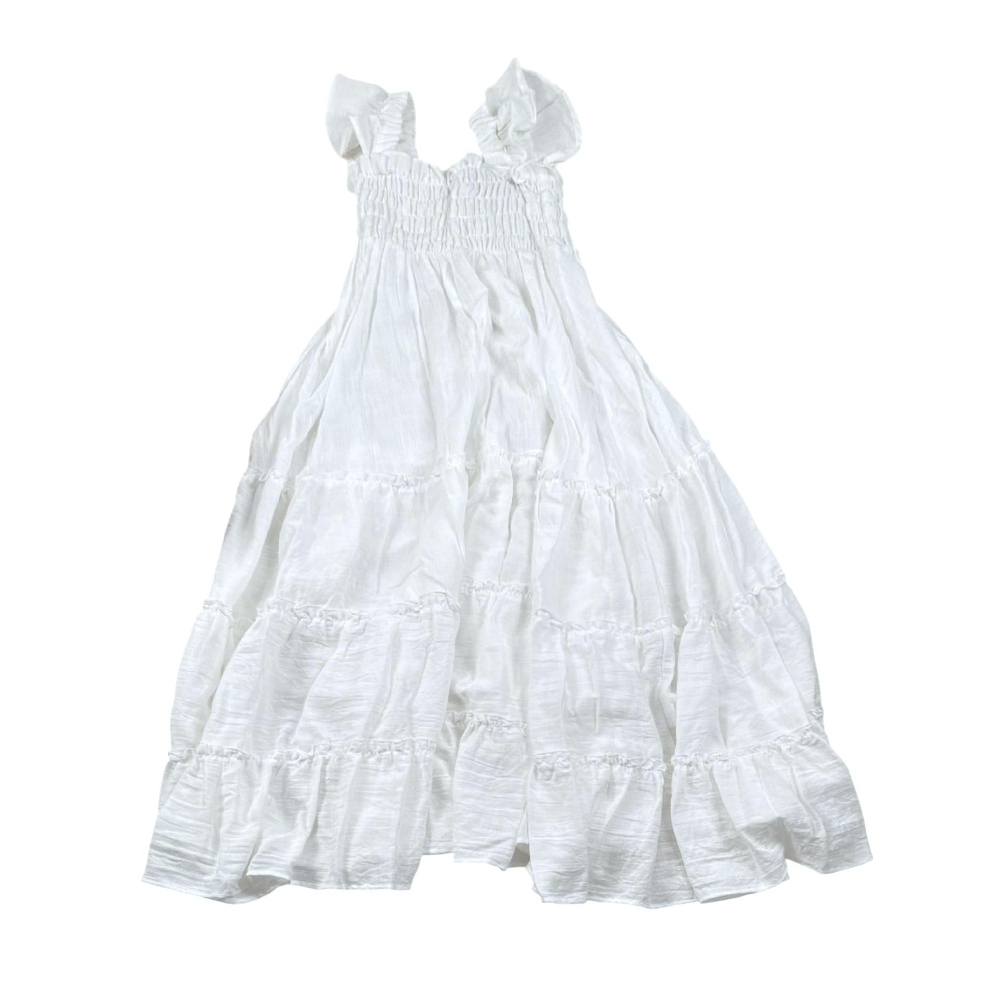 Magil Abito Tinta Unita con Arriccio per Bambina HN20004 BIANCO MAGIL 