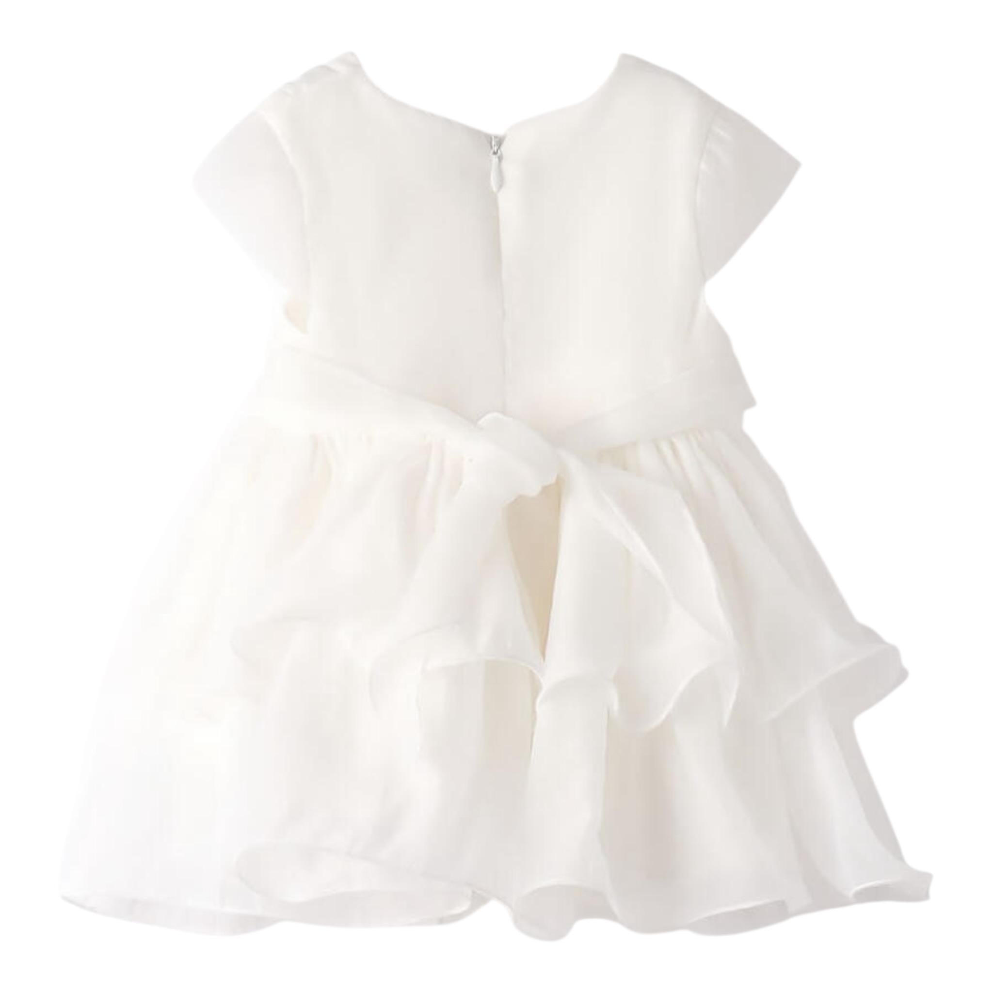 Mini Banda Abito Cerimonia Mezza Manica Tinta Unita per Neonata 3746 BIANCO MINI BANDA 