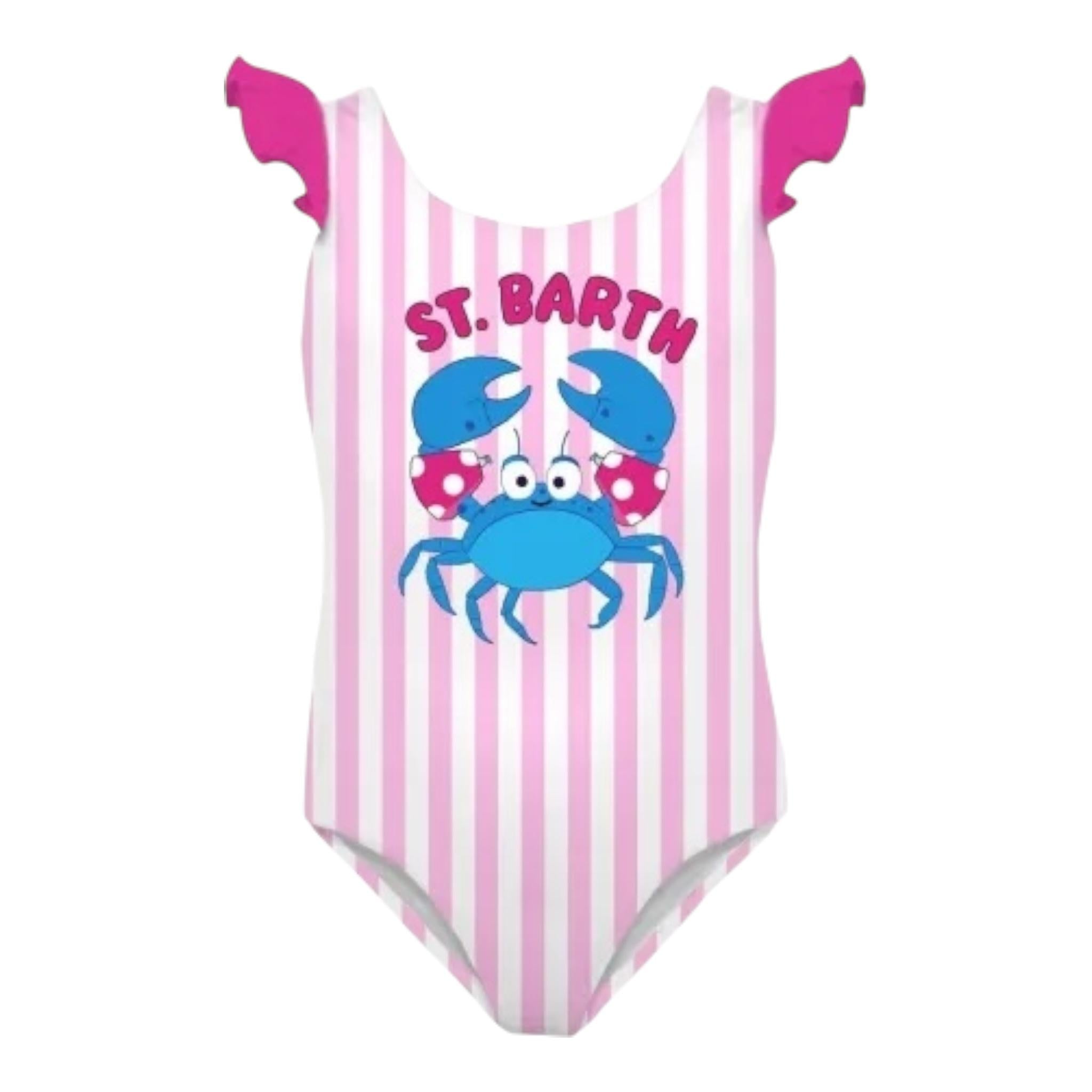 Saint Barth Costume Intero Tinta Unita con Fantasia A Righe E Stampa per Bambina CARO001 ROSA SAINT BARTH 