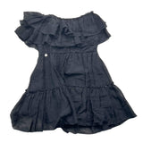 Manila Grace Schwarzes, einfarbiges Kleid mit U-Boot-Ausschnitt und Rüschen für Mädchen
