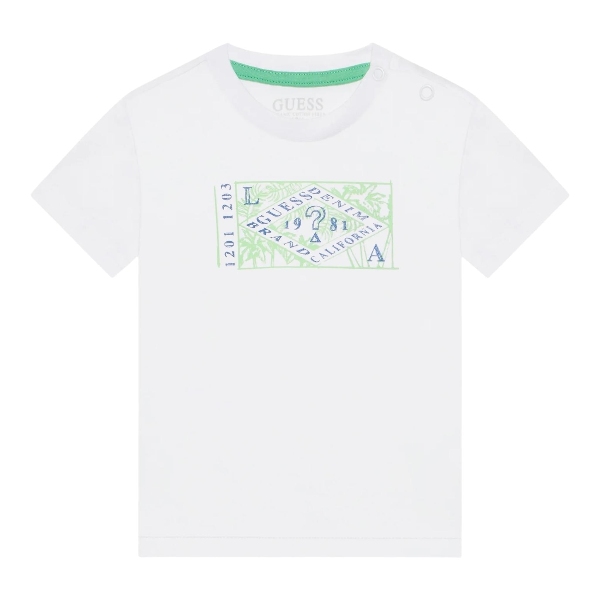 Guess T-Shirt Gircollo Tinta Unita con Stampa per Neonato I2GI06K8HM0 BIANCO GUESS 