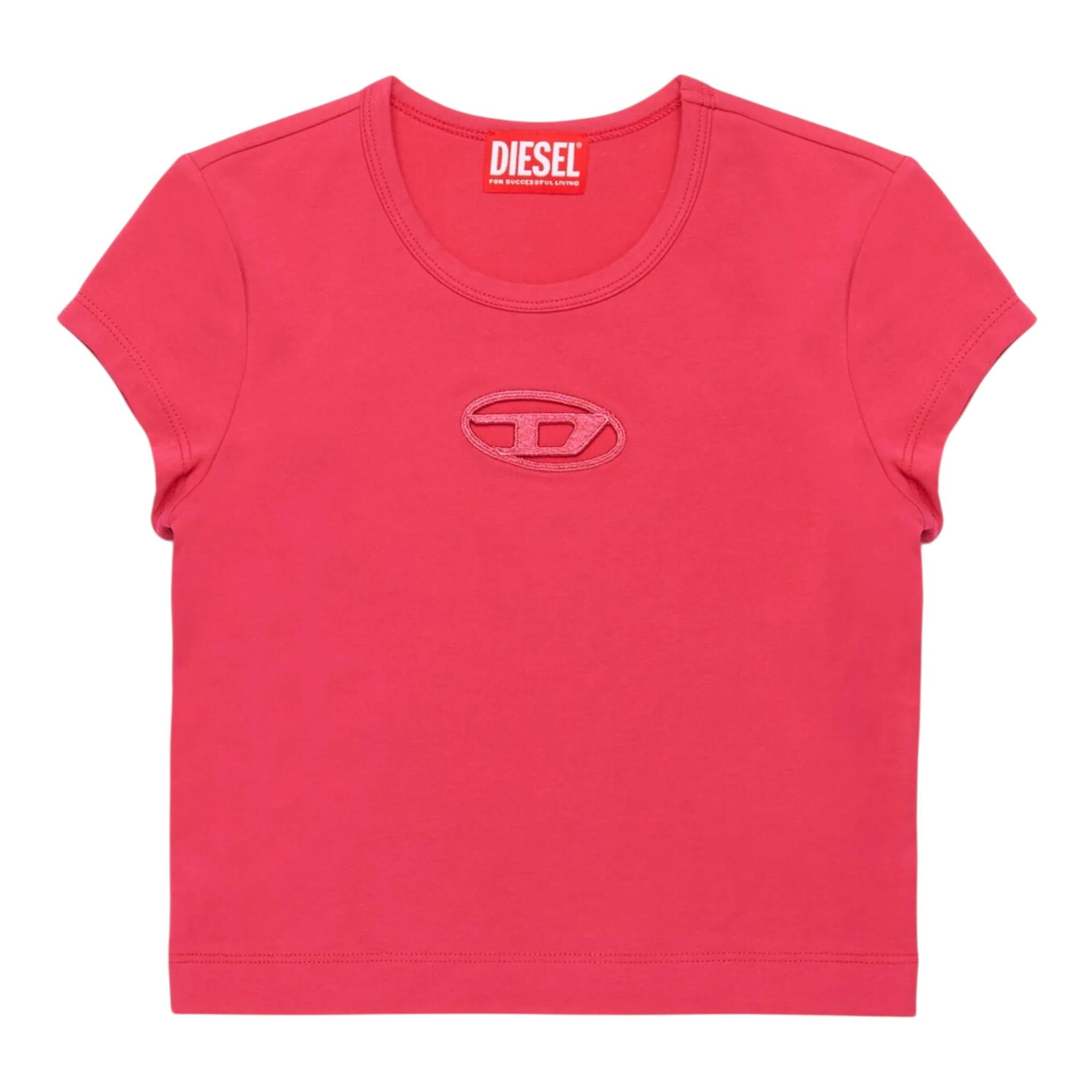 Diesel T-Shirt Girocollo Tinta Unita con Logo per Bambina J01830 FUXIA DIESEL 