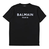 Balmain T-Shirt Rundhalsausschnitt einfarbig mit schwarzem Logo-Print für Jungen