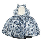 Nunzia Corinna Abito Giromanica tinta unita con Stampe Rose Blu per Bambina NJ2015961 BLU NUNZIA CORINNA 