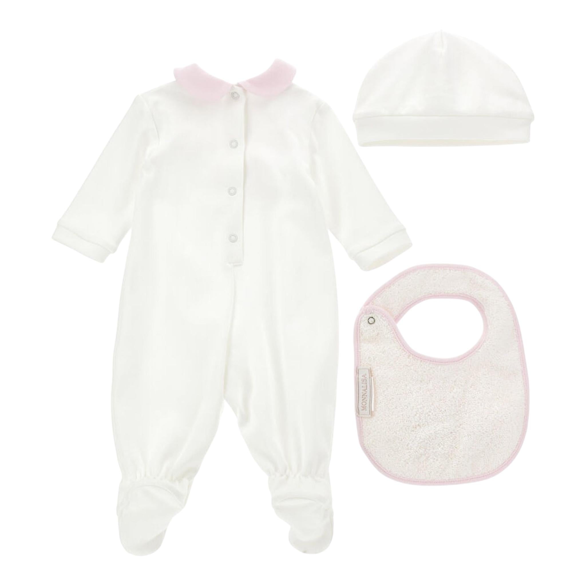 MONNALISA set tutina tinta unita con stampa-cappello-bavetta Bianco per Neonata 35D500X BIANCO MONNALISA 