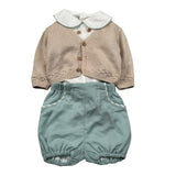 Marlu' Complet 3 Pezzi Camicia-Pagliaccetto-Cardigan per Neonato EM60560 BEIGE/VERDE MARLU' 