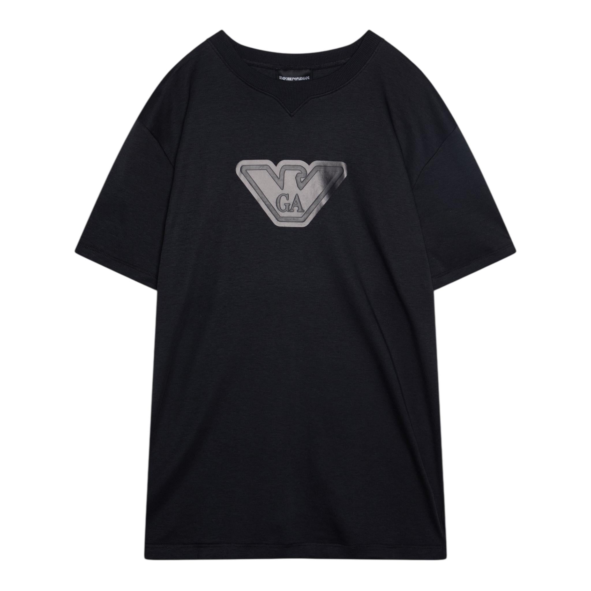Emporio Armani T-Shirt Girocollo Tinta Unita con Logo per Bambino EB000170 NERO EMPORIO ARMANI 