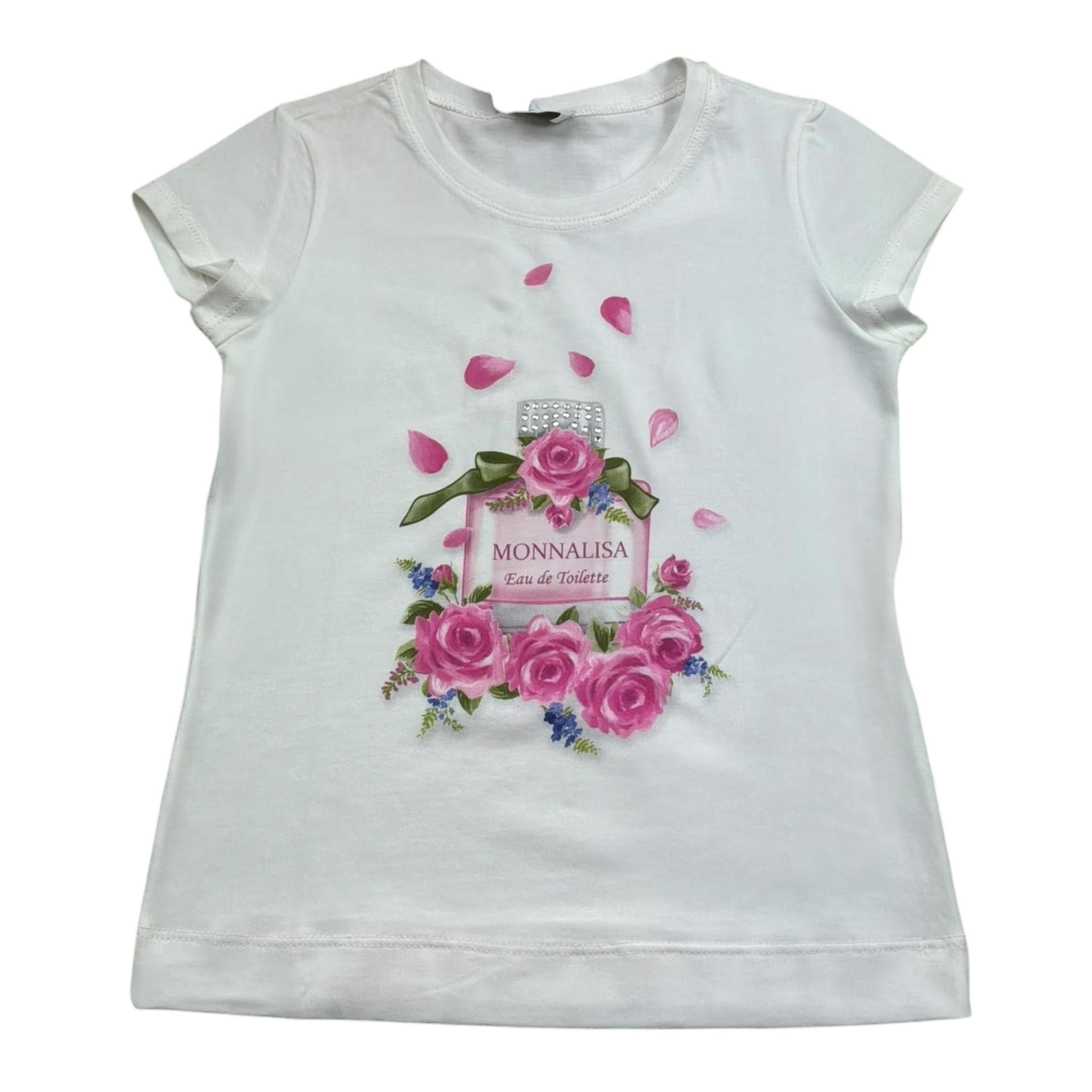 Monnalisa T-Shirt Girocollo Tinta Unita con Stampa per Bambina 113610 BIANCO MONNALISA 