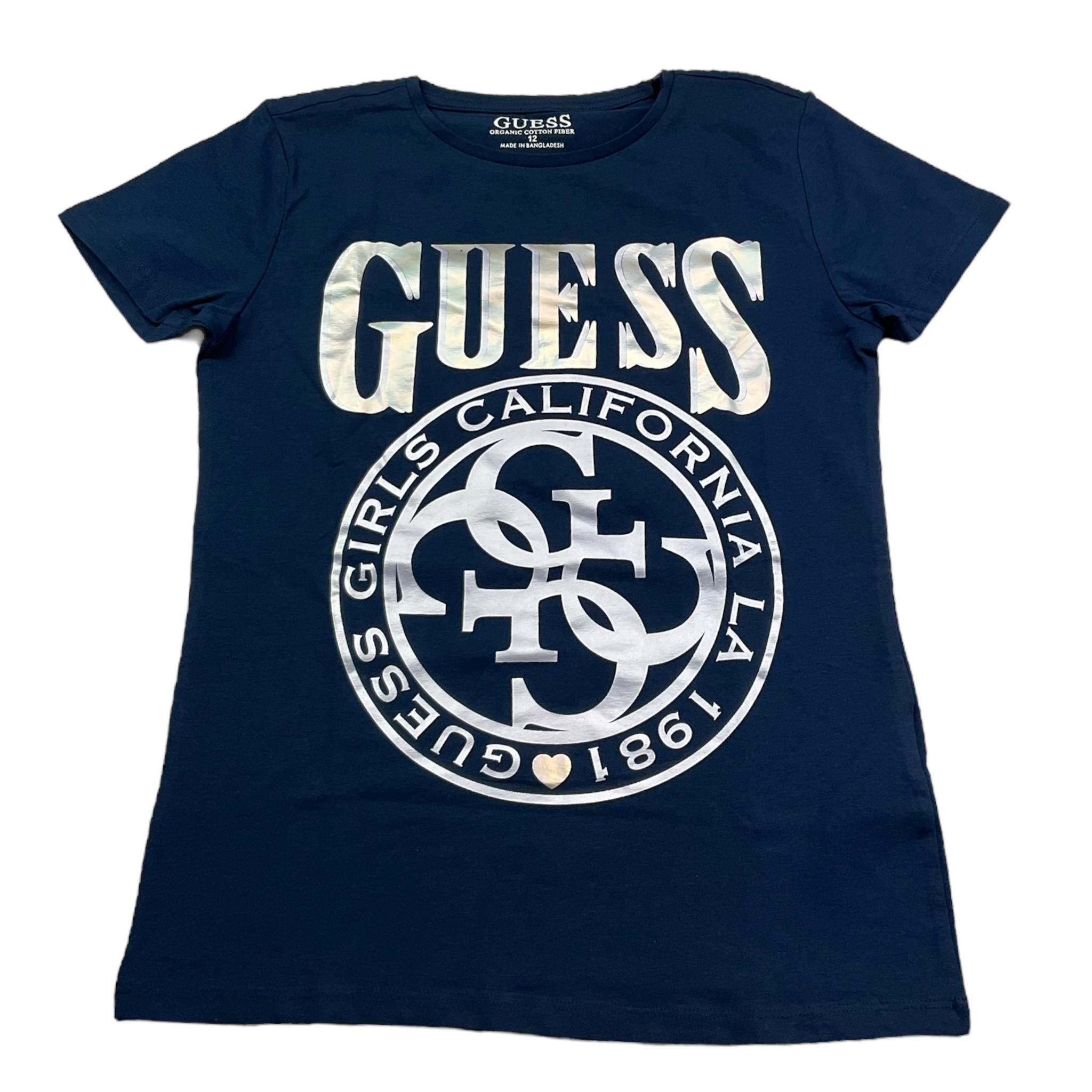 Guess T-Shirt Girocollo Tinta Unita con Stsmpa per Bambina J5RI20K6YW4 BLU GUESS 