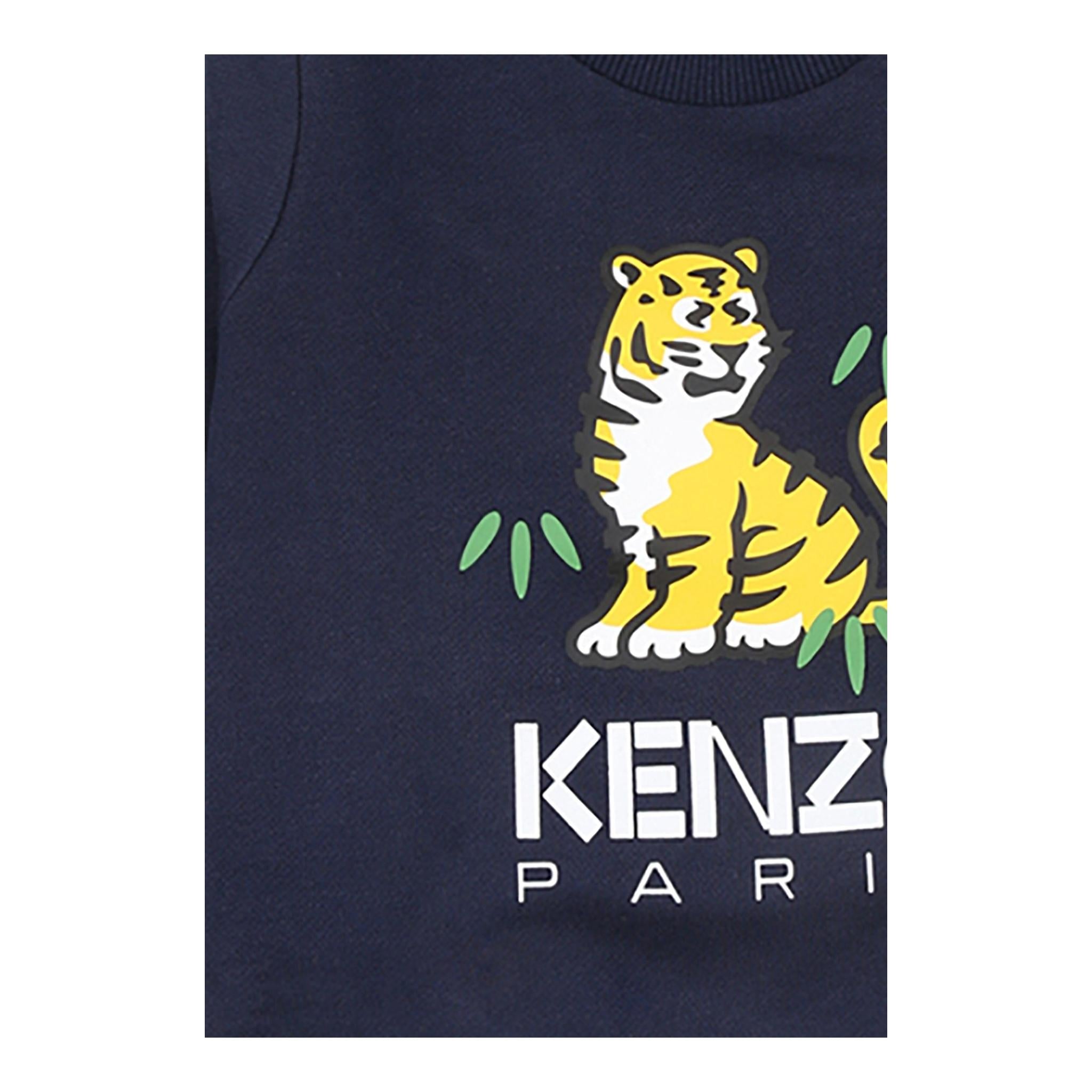 KENZO felpa girocollo tinta unita con stampa Blu per Neonato K60516 BLU KENZO 