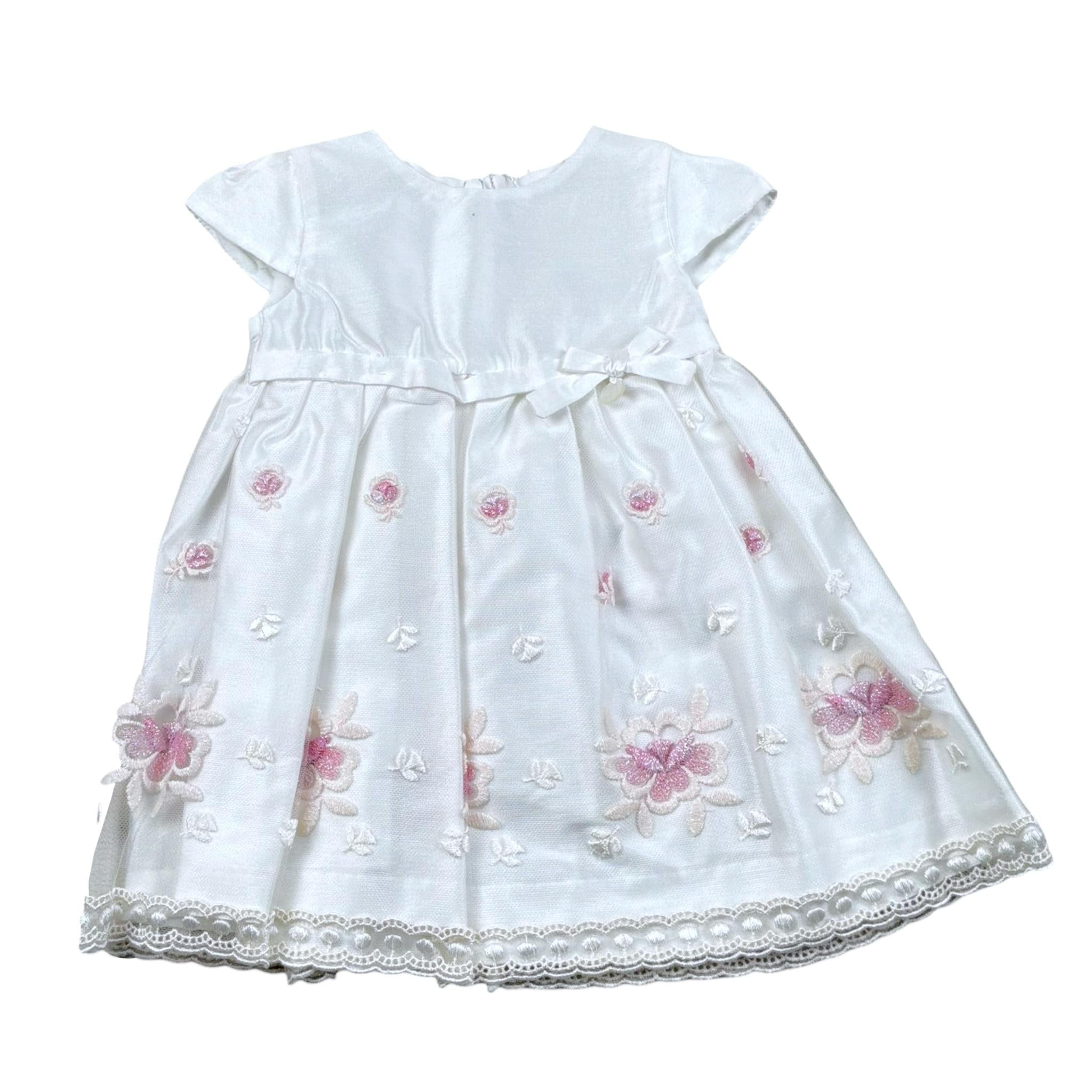 Barcellino Abito Cerimonia Tinta Unita con Ricami per Neonata 9387 BIANCO BARCELLINO 