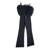Elisabetta Franchi Einfarbiger Jumpsuit mit Tüll und schwarzen Trägern für Mädchen