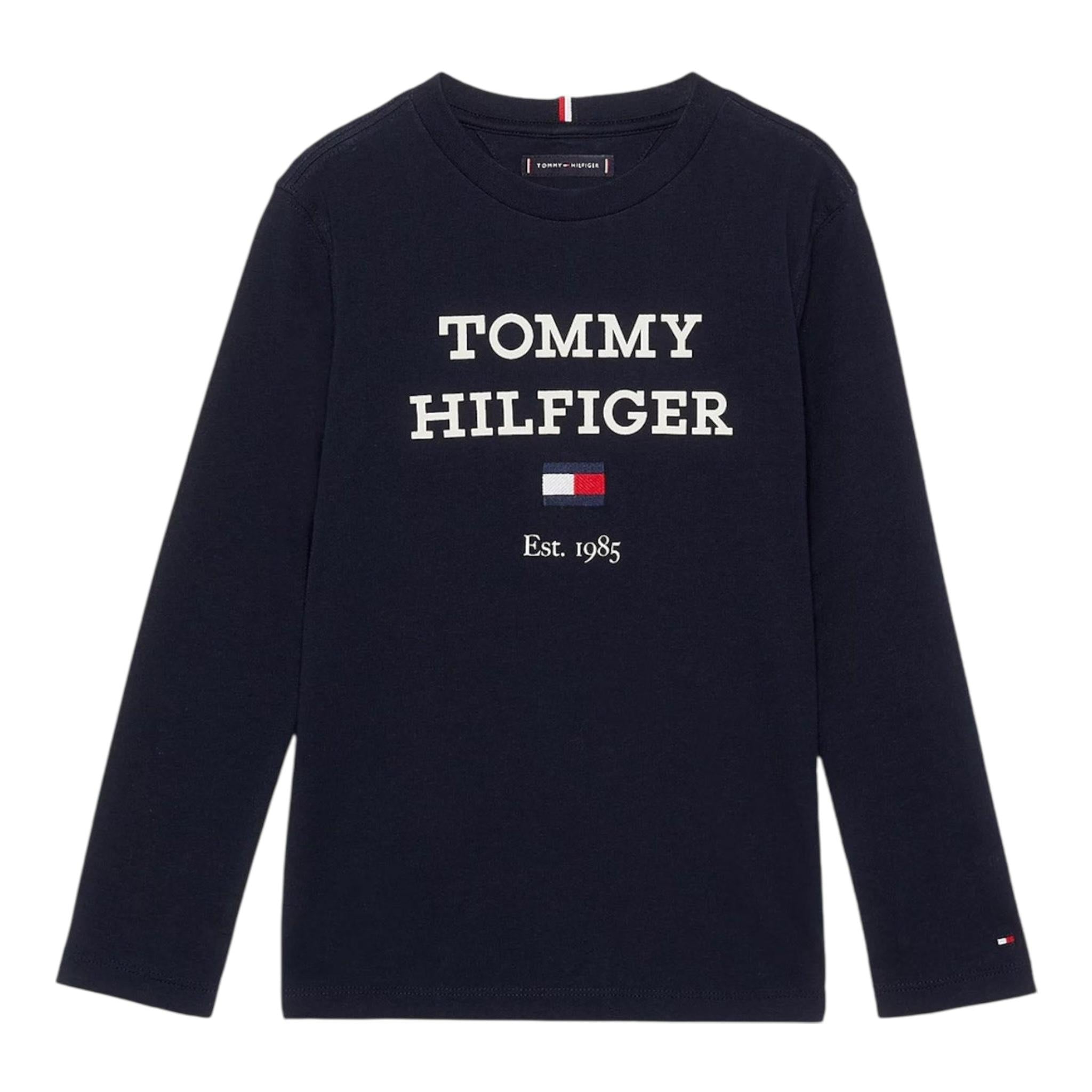 TOMMY HILFIGER shirt girocollo tinta unita con stampa Blu per Neonato KB0KB08672 BLU TOMMY HILFIGER 