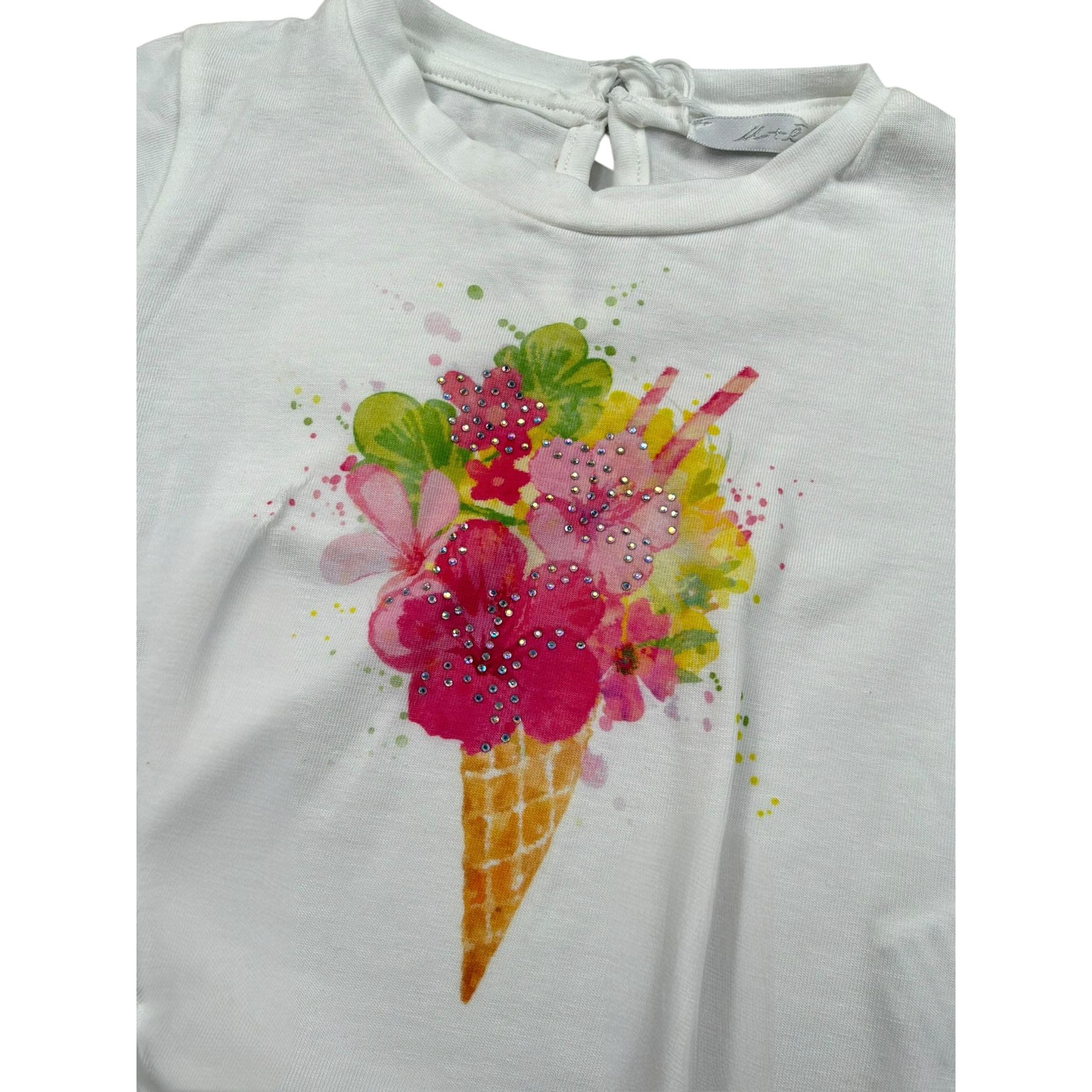 M+E' T-Shirt Girocollo Tinta Unita con Stampa per Neonata UE1356 BIANCO M+E' 