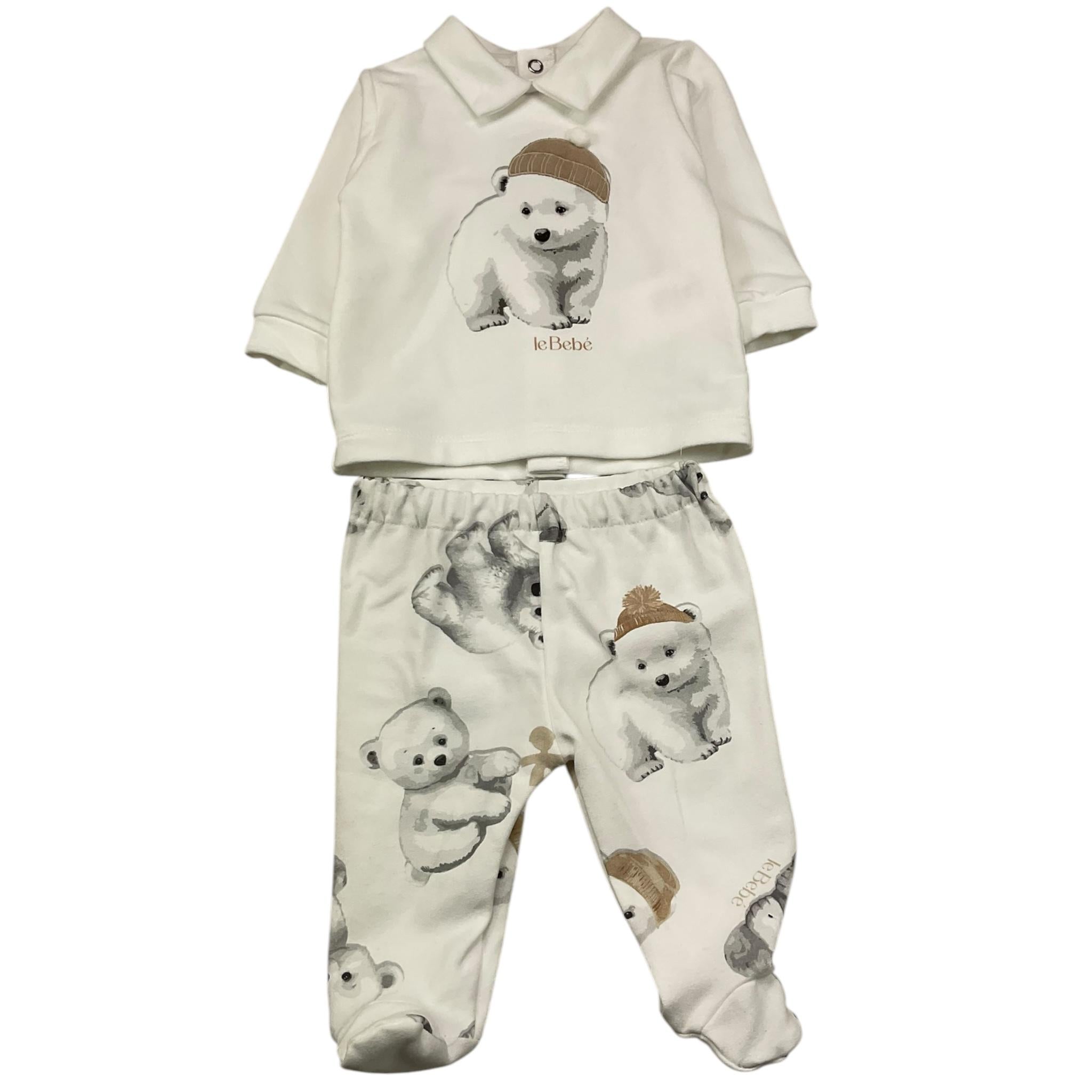 LE BEBE' completo 2 pezzi shirt-ghettina tinta unita con orsi Bianco per Neonato LBB5226 BIANCO LE BEBE' 
