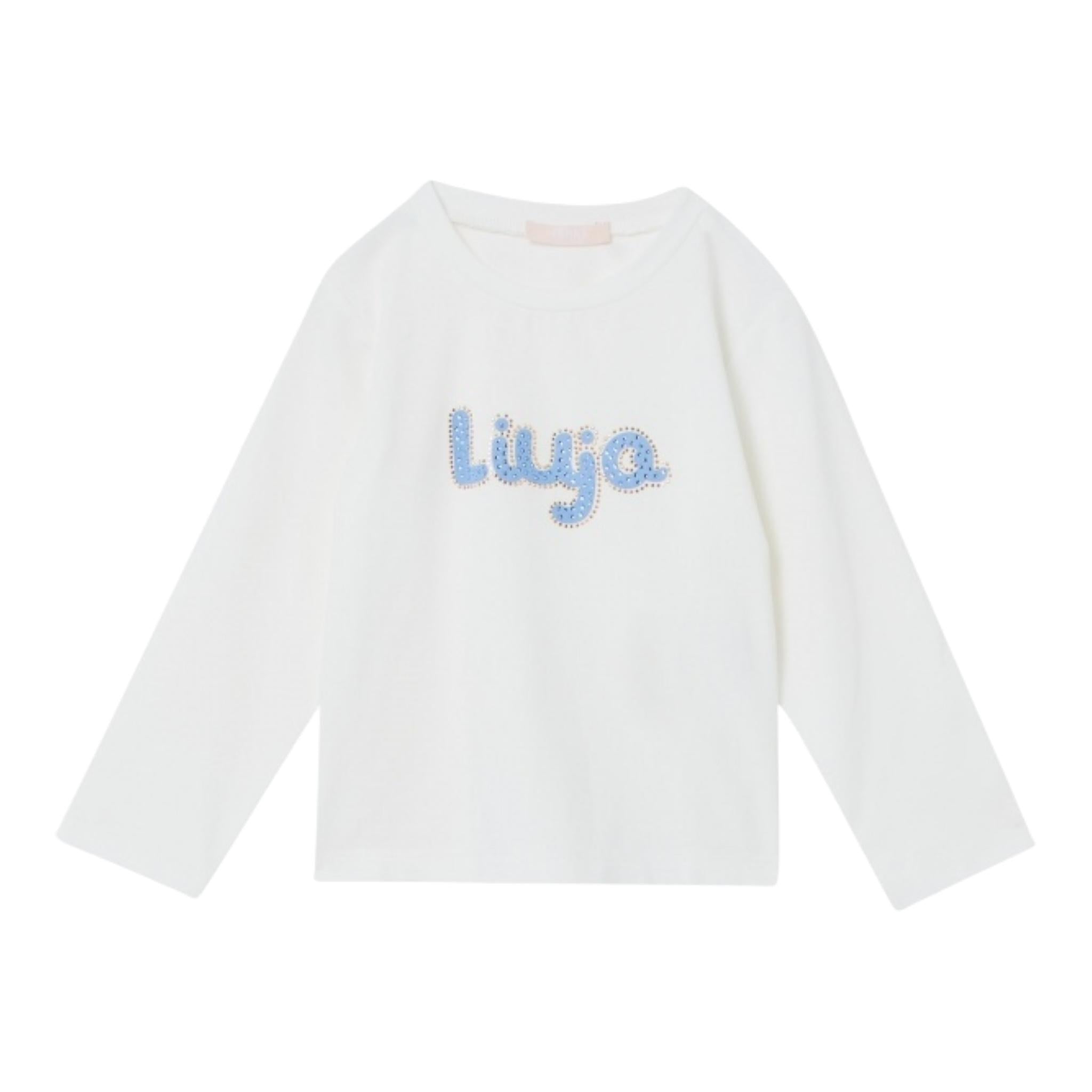 LIU JO shirt girocollo tinta unita con stampa logo Panna per Bambina KF4069 PANNA LIU JO 