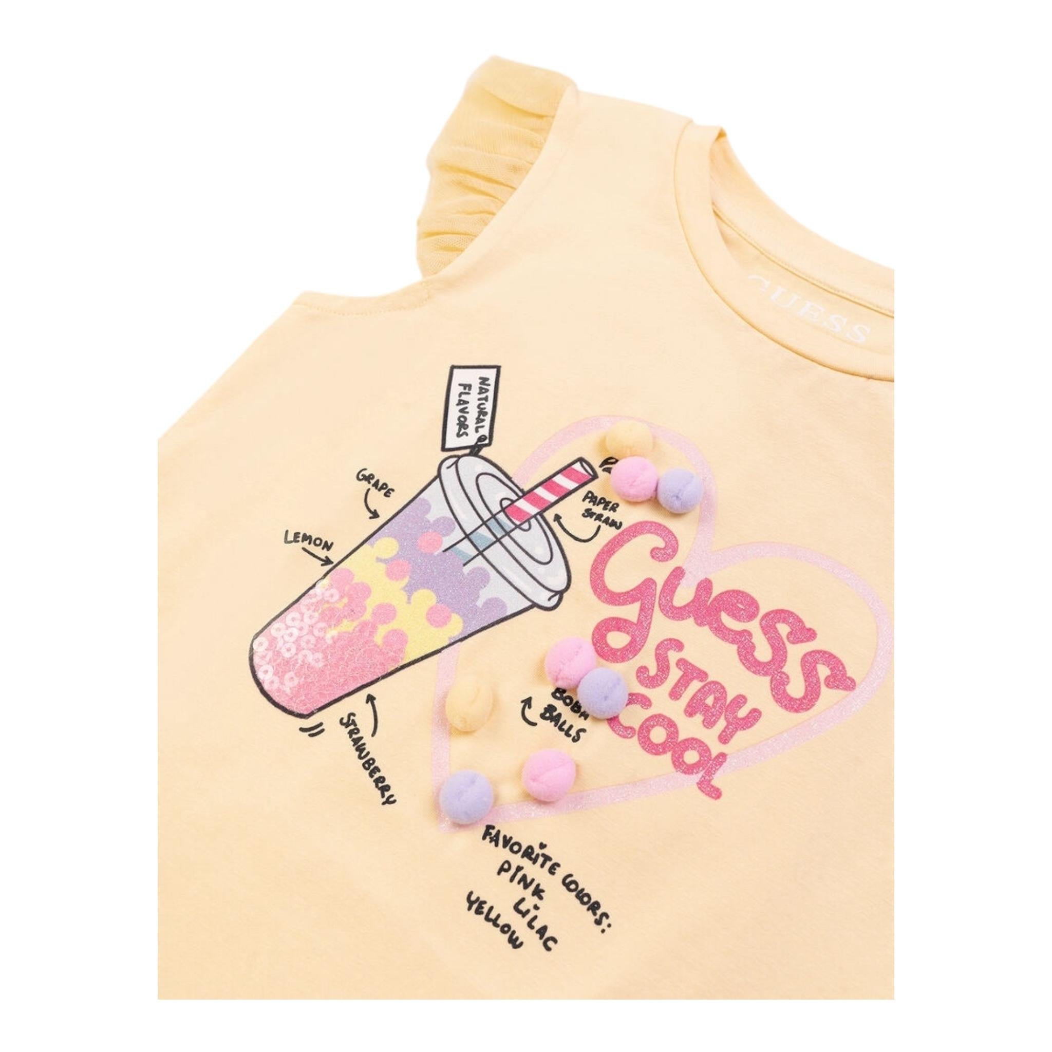 Guess Canotta Girocollo con Maniche In Tulle Tinta Unita con Stampa per Neonata K4GI14K6YW3 GIALLO GUESS 