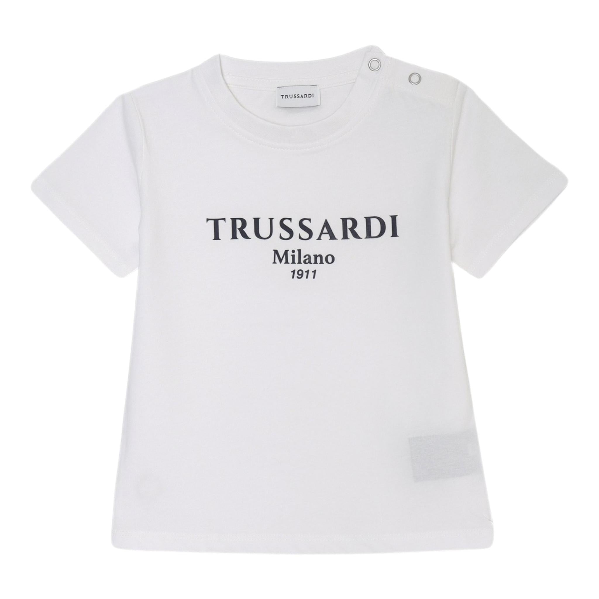 Trussardi T-Shirt Girocollo Tinta Unita con Stampa per Bambino TBP25043TS BIANCO TRUSSARDI 